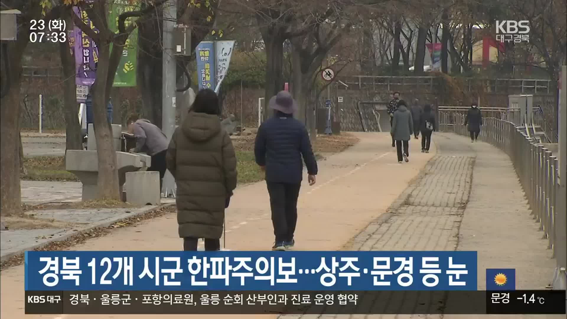 경북 12개 시군 한파주의보…상주·문경 등 눈