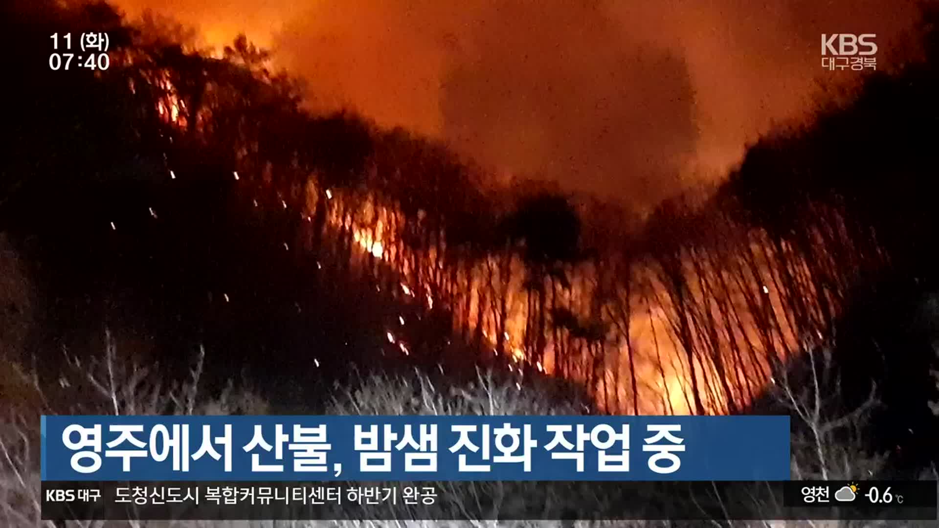 영주에서 산불, 밤샘 진화 작업 중