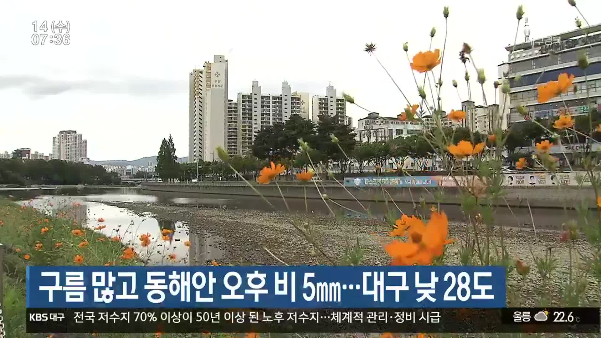 구름 많고 동해안 오후 비 5mm…대구 낮 28도