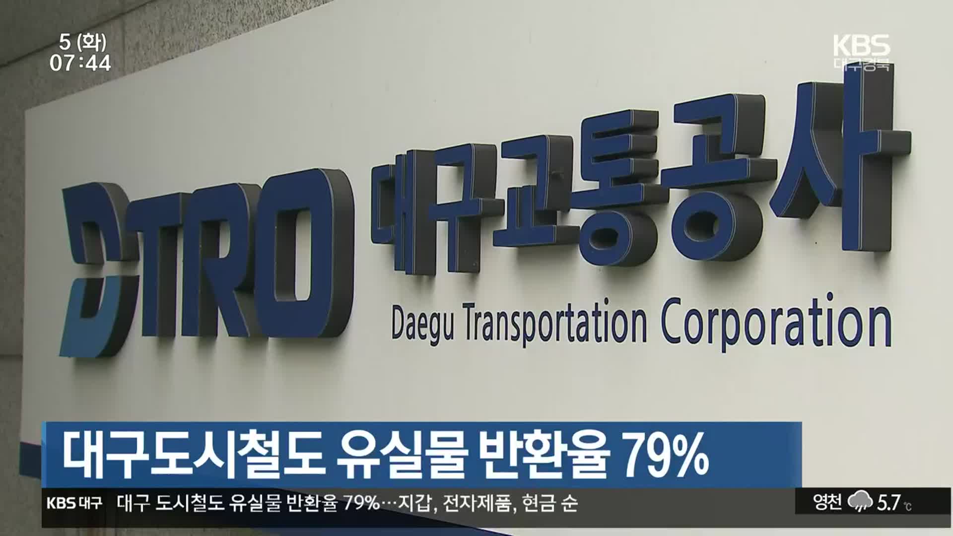 대구도시철도 유실물 반환율 79%