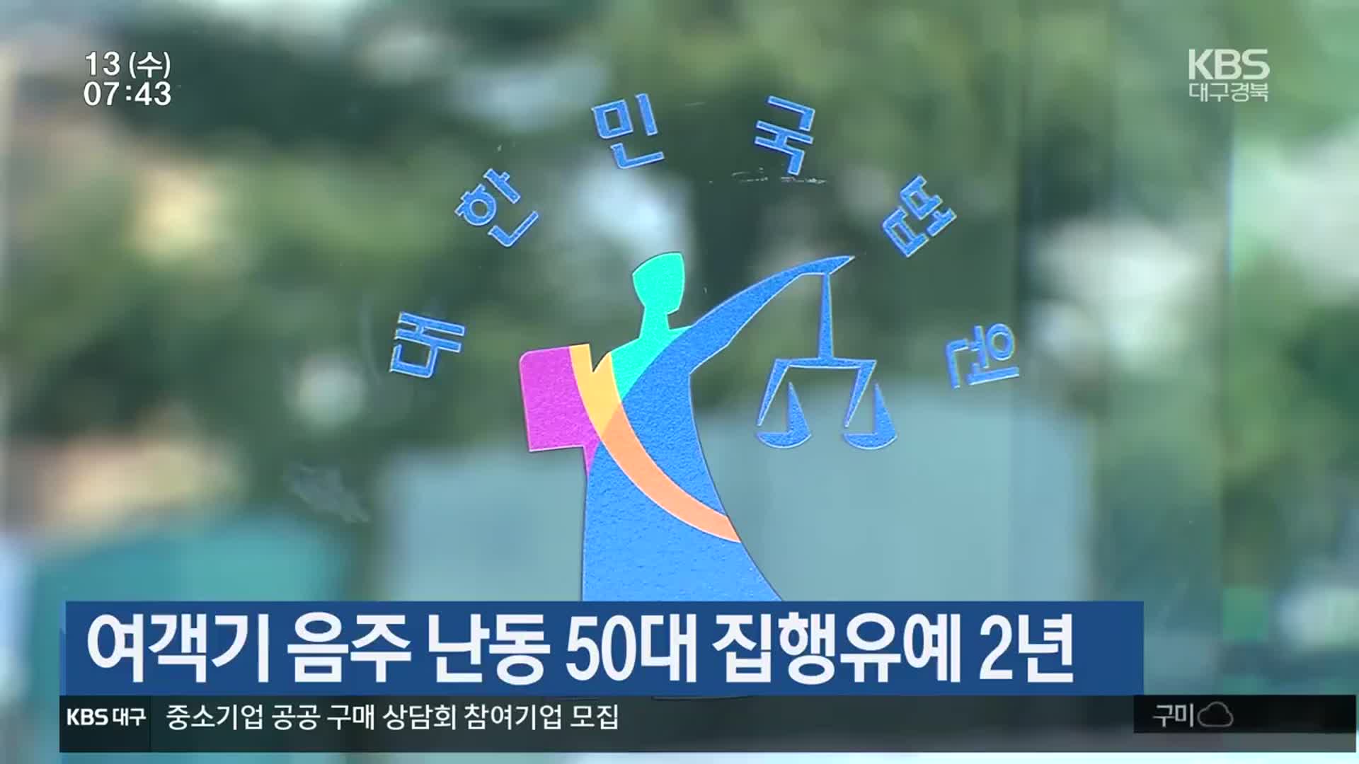 여객기 음주 난동 50대 집행유예 2년
