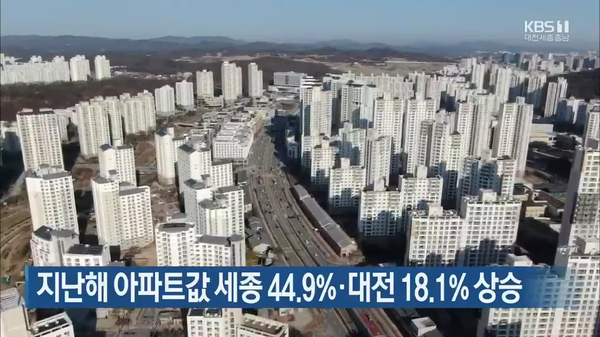 지난해 아파트값 세종 44.9%·대전 18.1% 상승