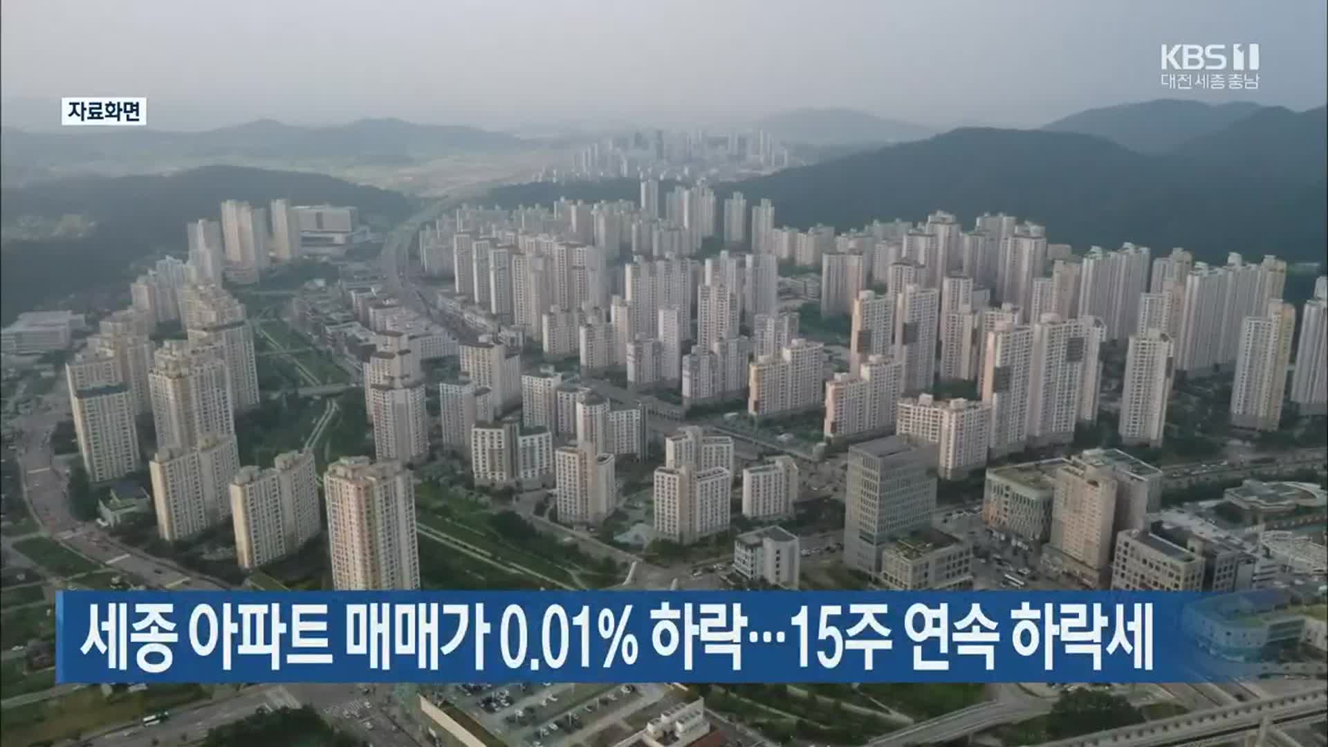 세종 아파트 매매가 0.01% 하락…15주 연속 하락세