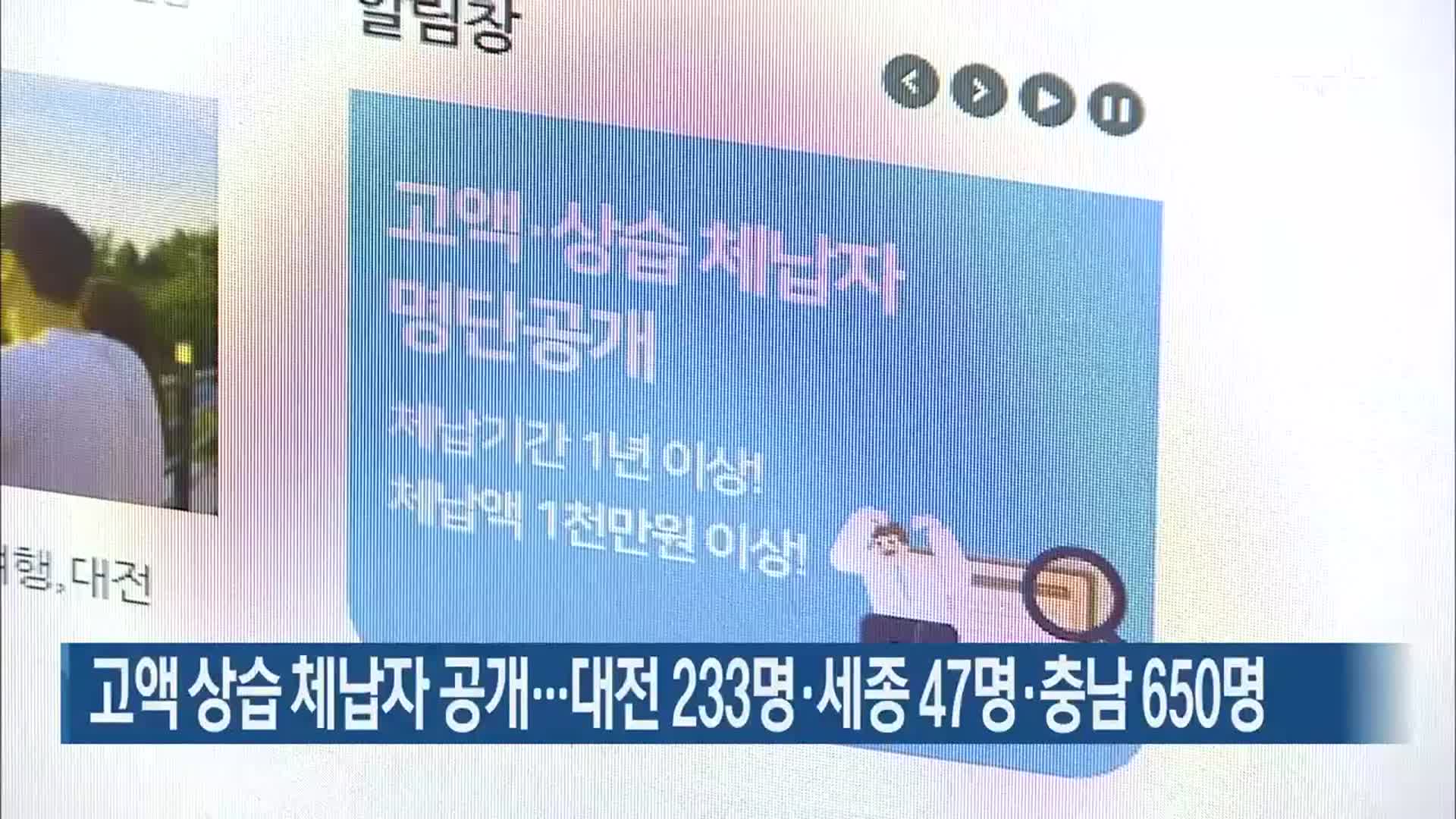 고액 상습 체납자 공개…대전 233명·세종 47명·충남 650명