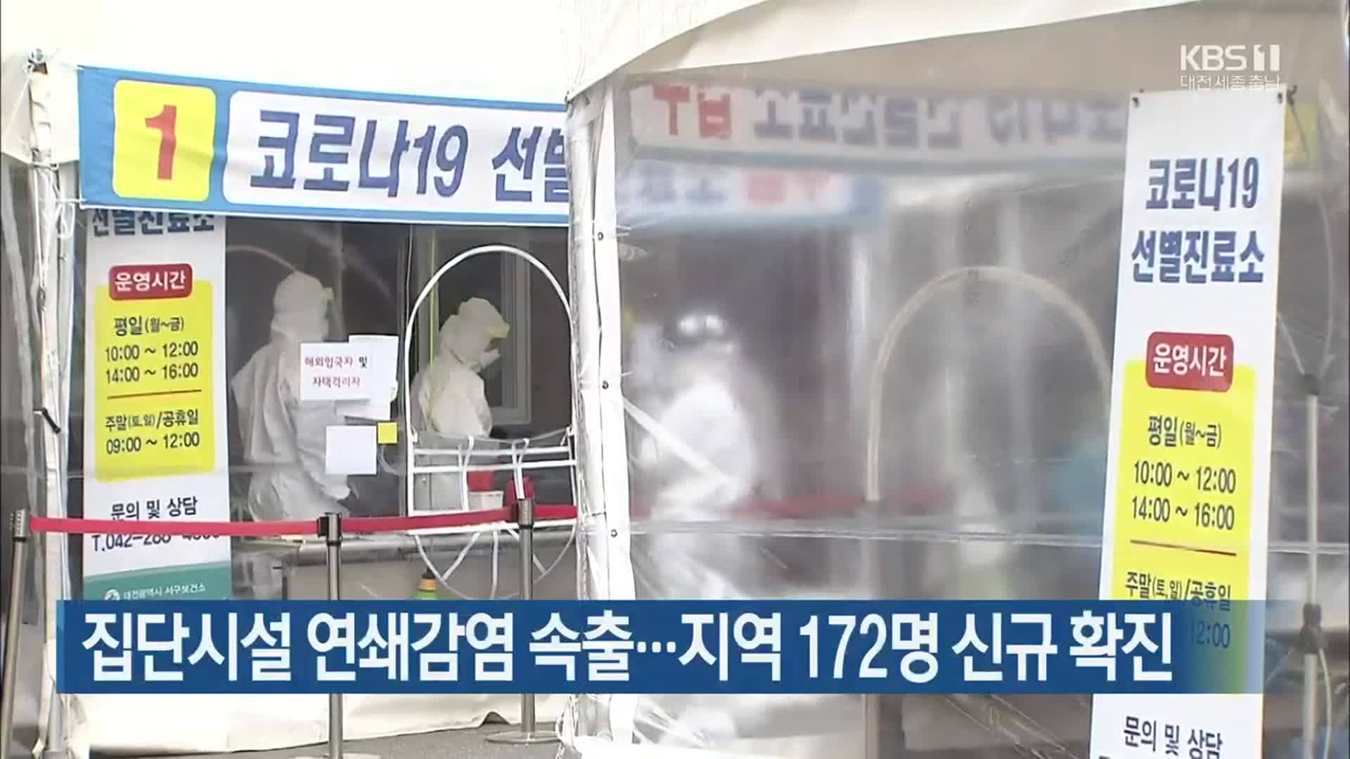 집단시설 연쇄감염 속출…대전·세종·충남 172명 신규 확진