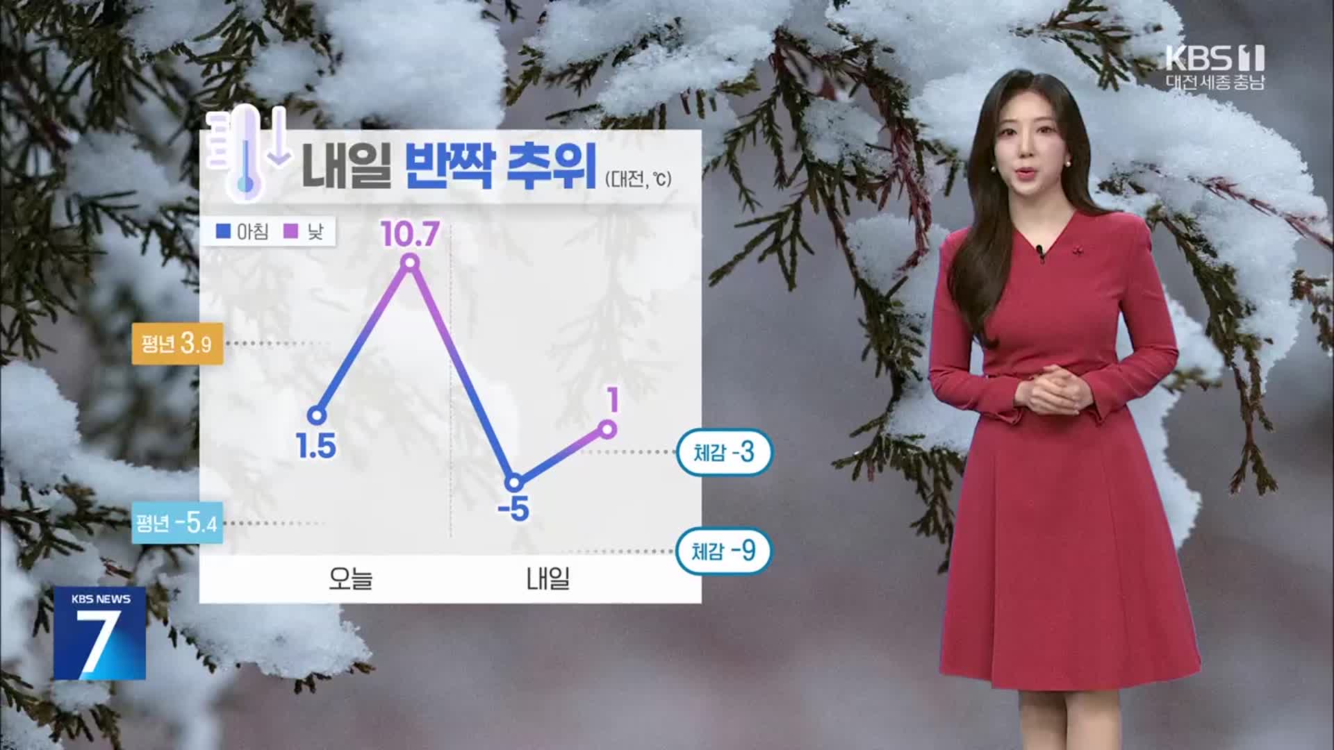[날씨] 대전·세종·충남 내일 반짝 추위…새벽~아침 곳곳 눈