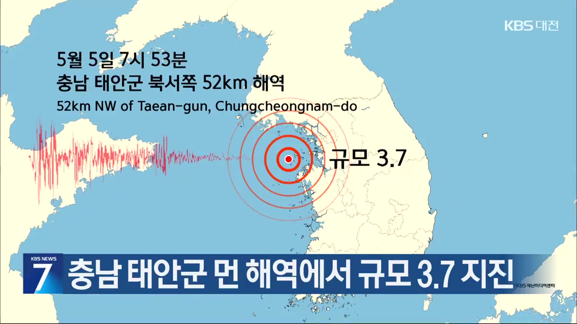 충남 태안군 먼 해역에서 규모 3.7 지진