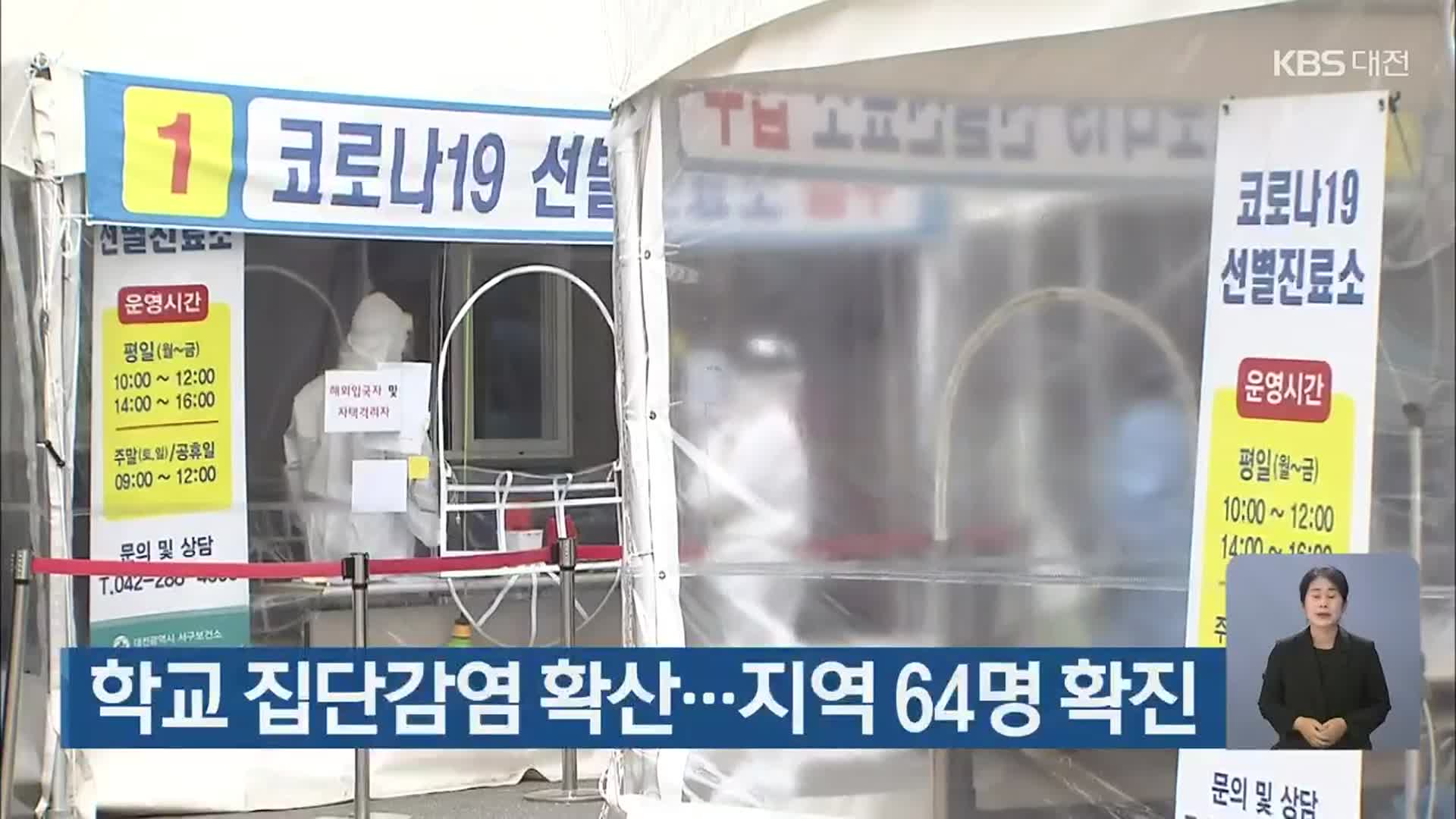 학교 집단감염 확산…대전·세종·충남 지역 64명 확진