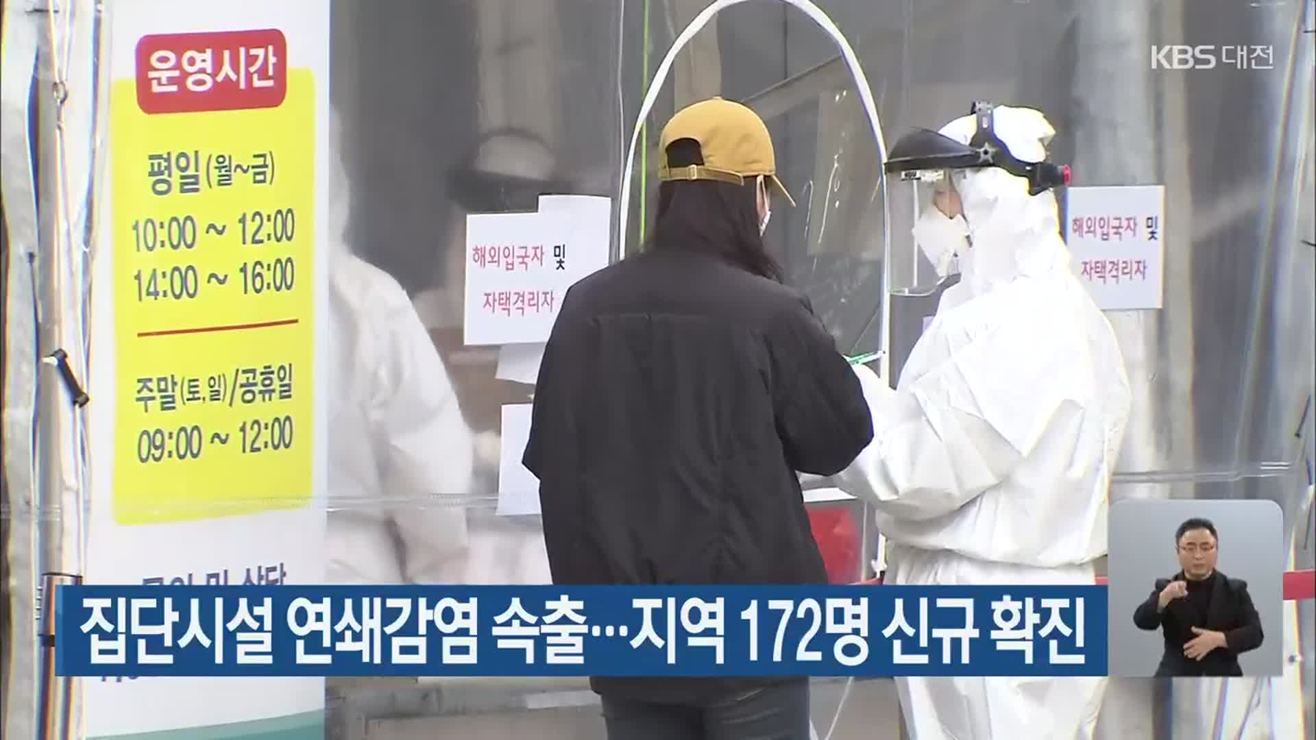 집단시설 연쇄감염 속출…대전·세종·충남 172명 신규 확진