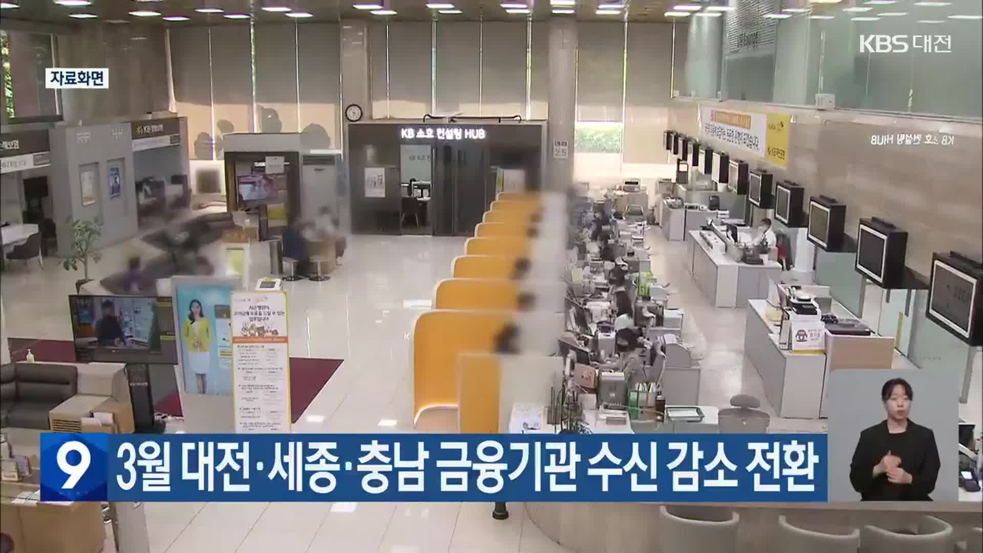 3월 대전‧세종‧충남 금융기관 수신 감소 전환