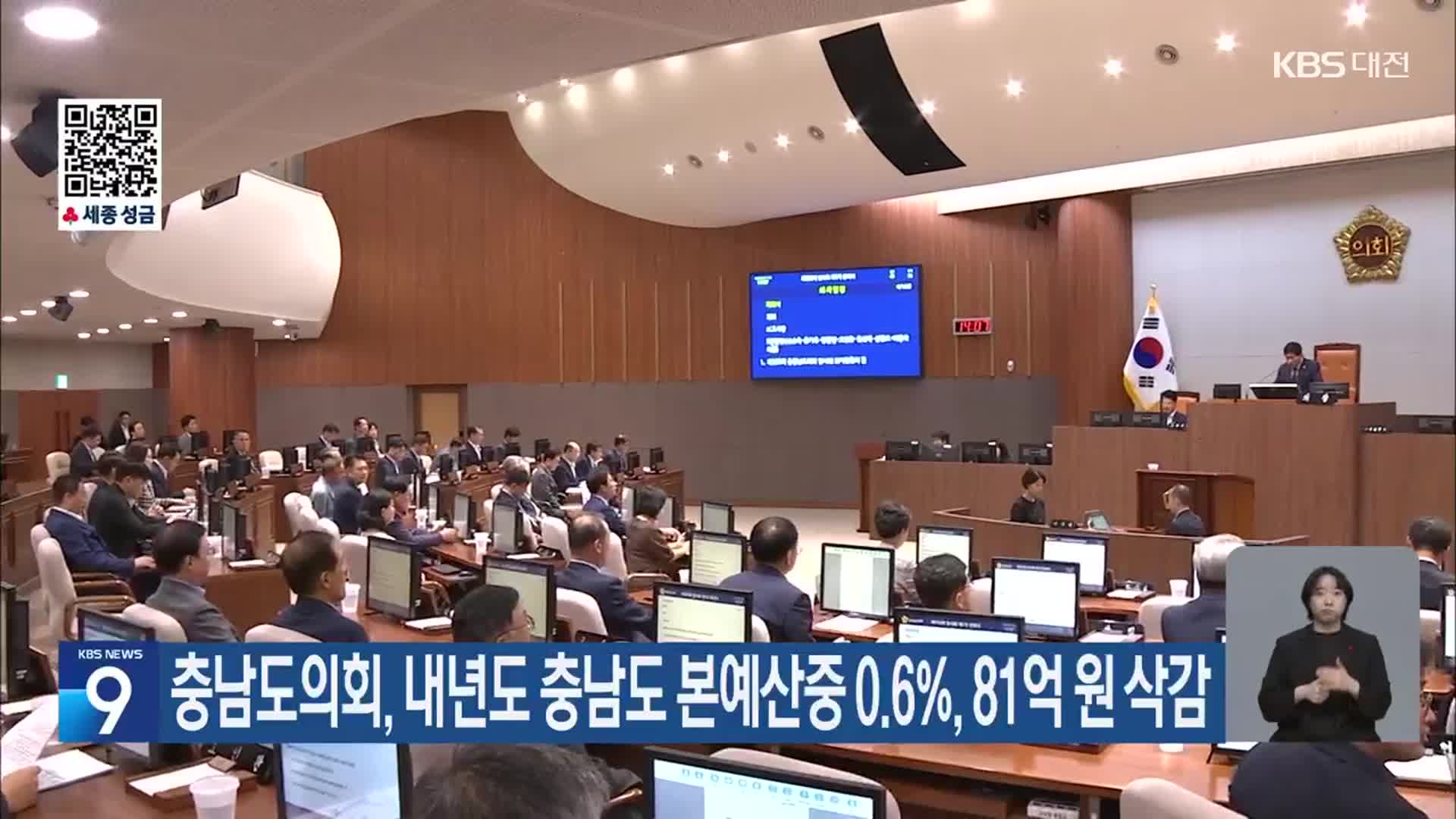 충남도의회, 내년도 충남도 본예산중 0.6%, 81억 원 삭감