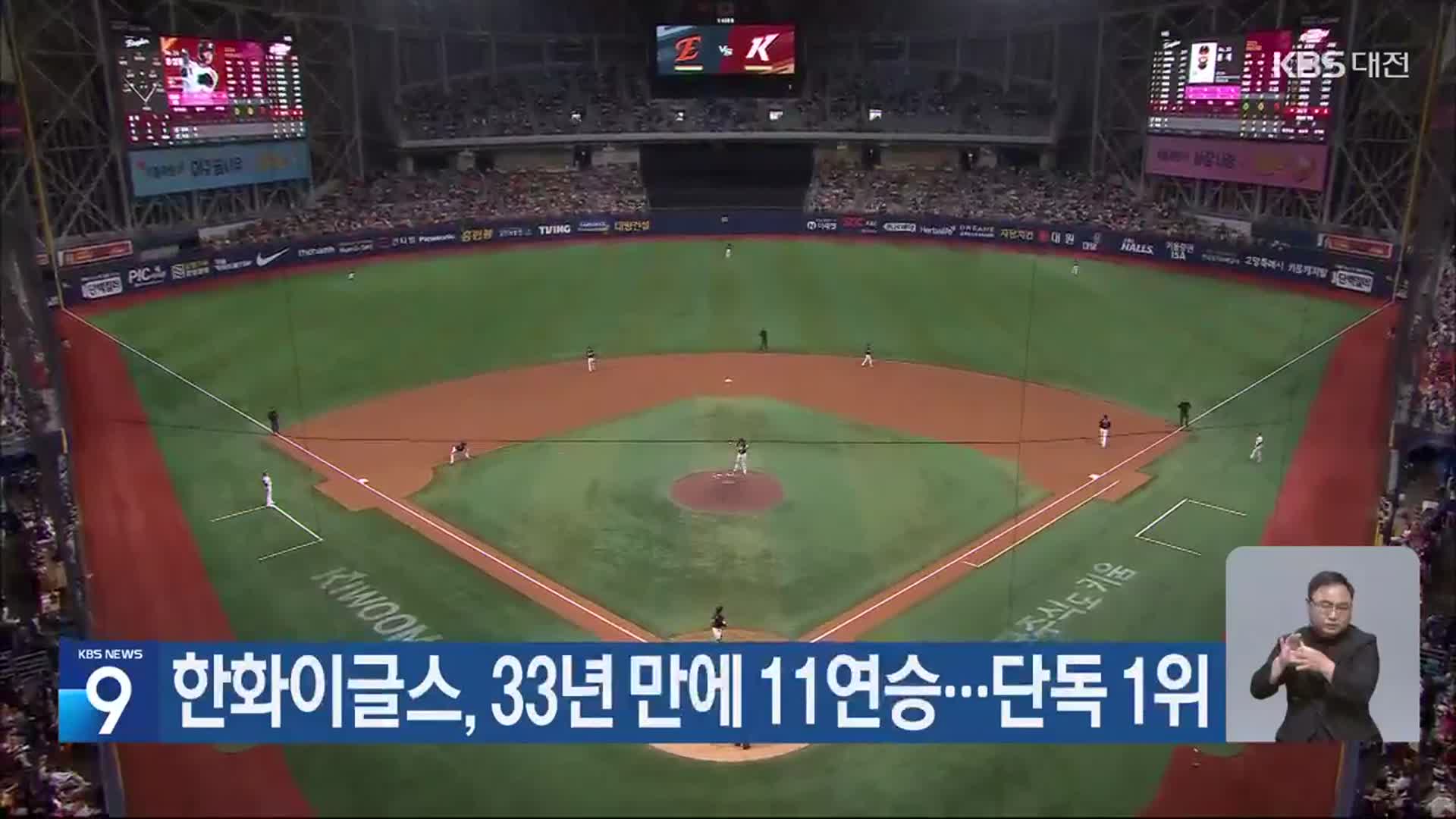 한화이글스, 33년 만에 11연승…단독 1위