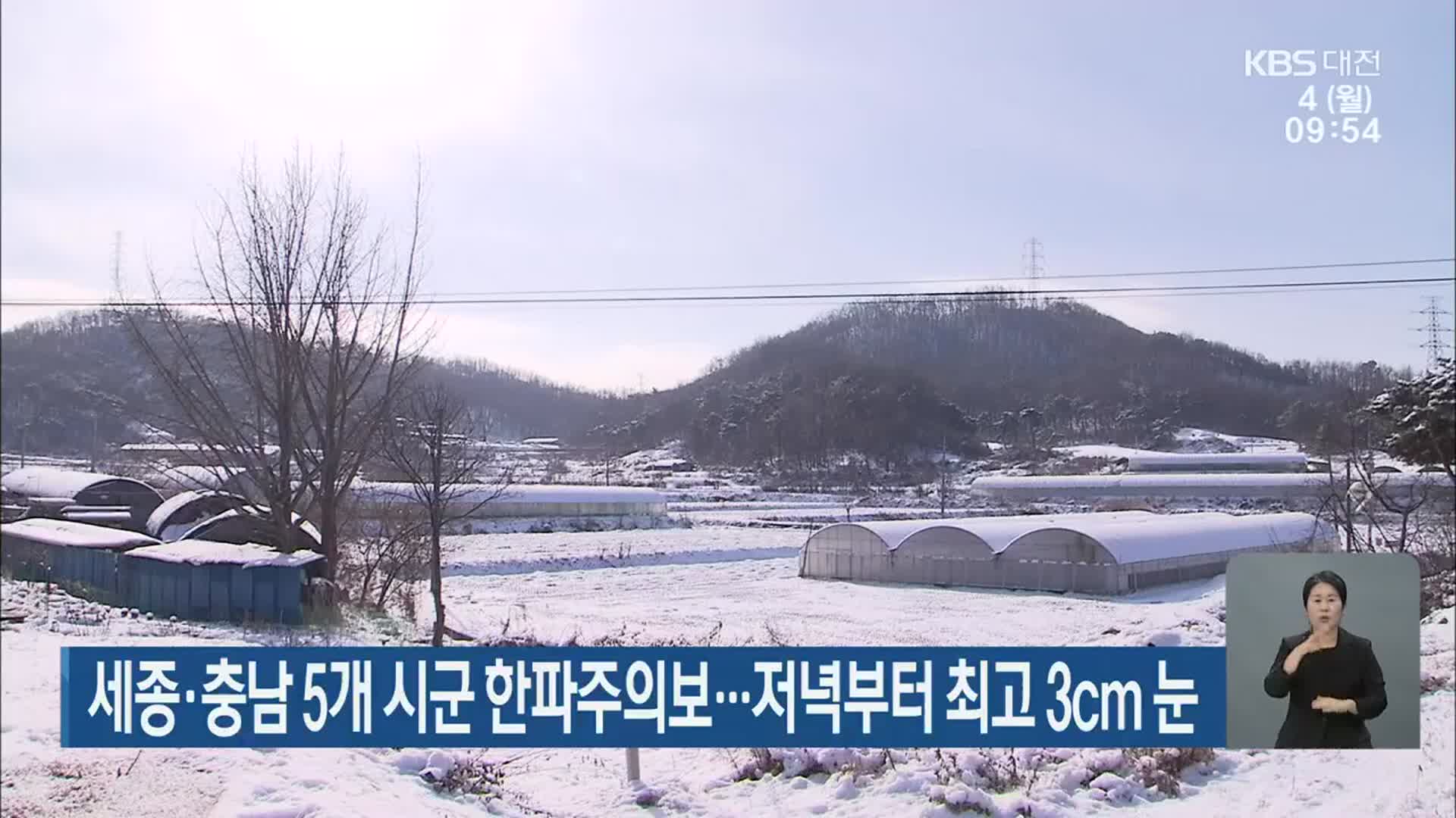 세종·충남 5개 시군 한파주의보…저녁부터 최고 3cm 눈