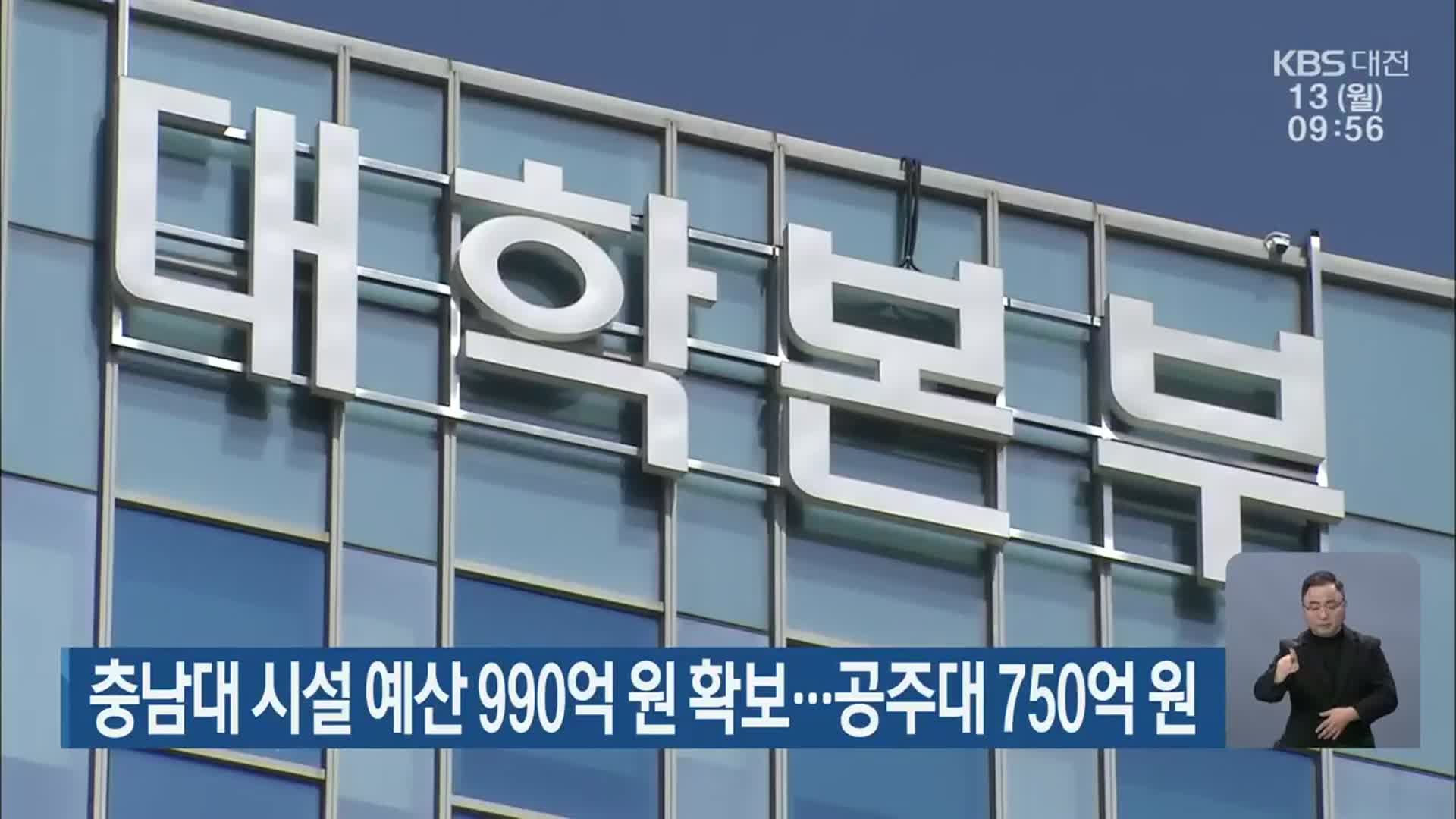 충남대 시설 예산 990억 원 확보…공주대 750억 원