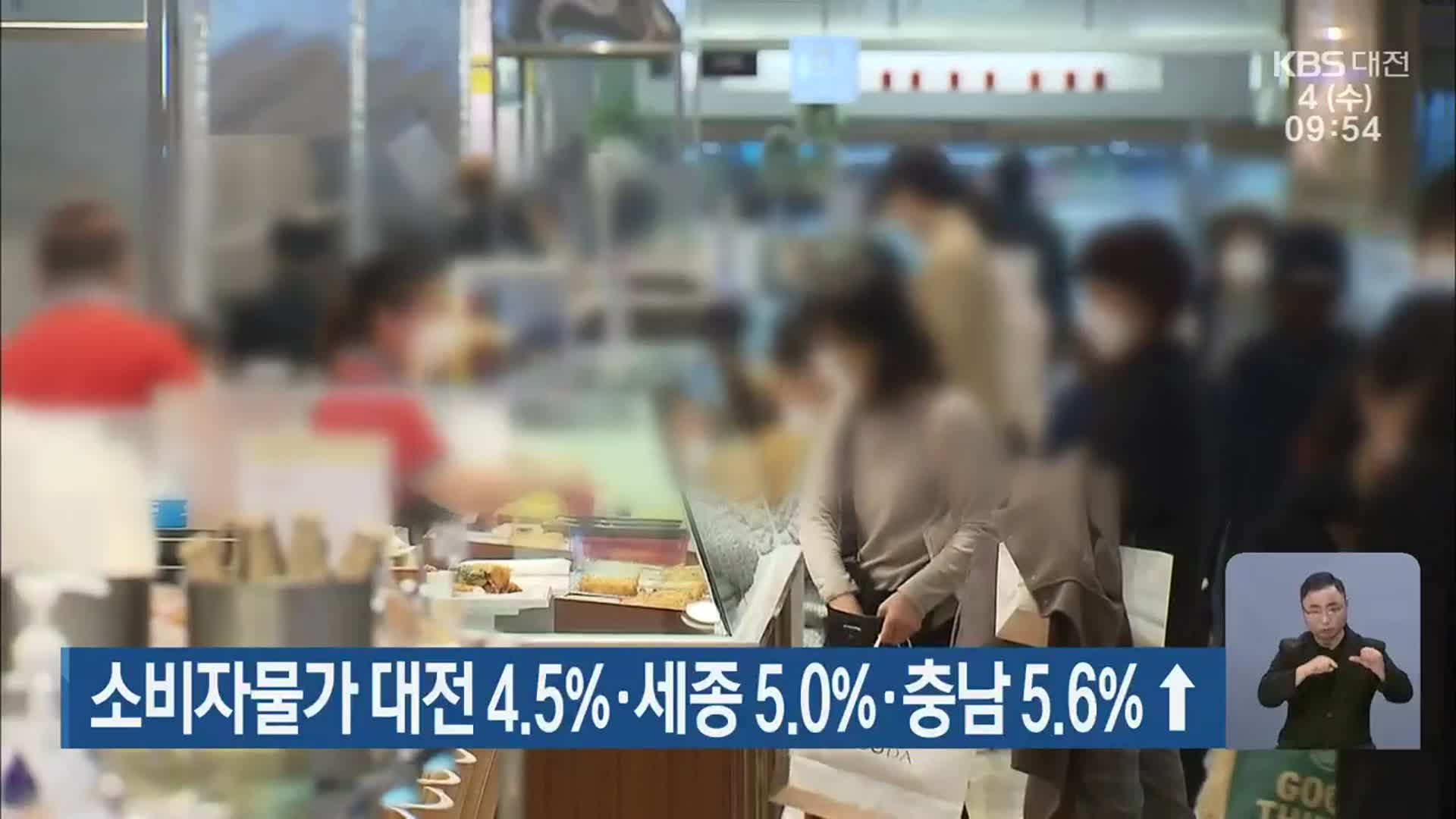 소비자물가 대전 4.5%·세종 5.0%·충남 5.6%↑