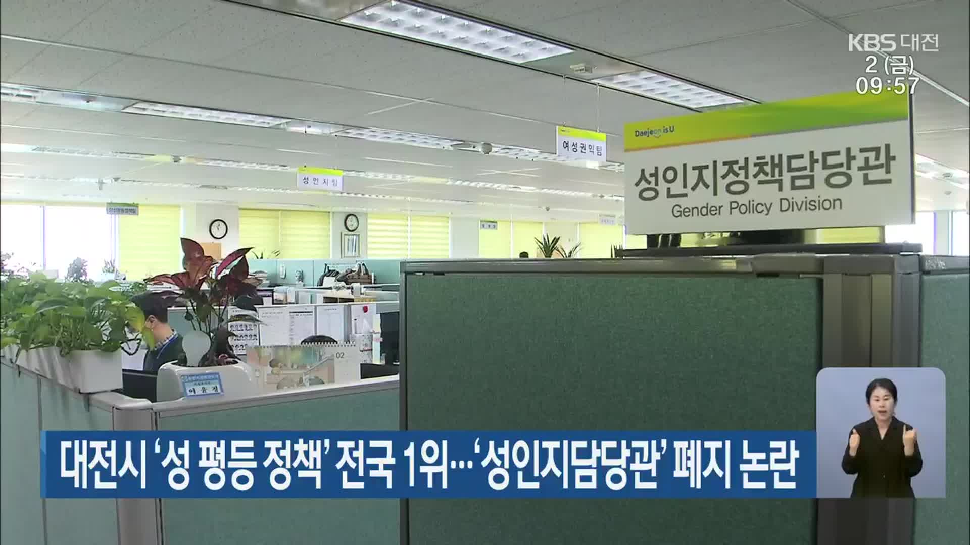 대전시 ‘성 평등 정책’ 전국 1위…‘성인지담당관’ 폐지 논란