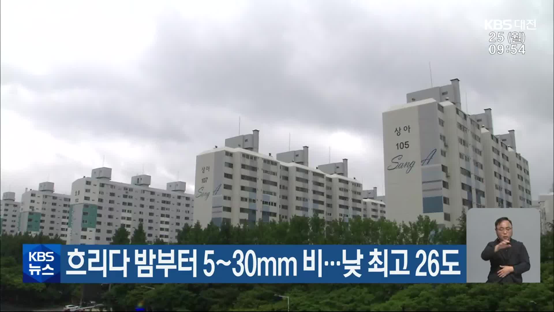 대전·세종·충남 흐리다 밤부터 5~30mm 비…낮 최고 26도