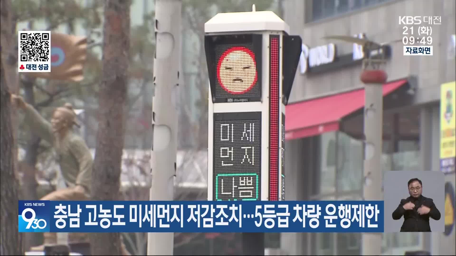 충남 고농도 미세먼지 저감조치…5등급 차량 운행제한   