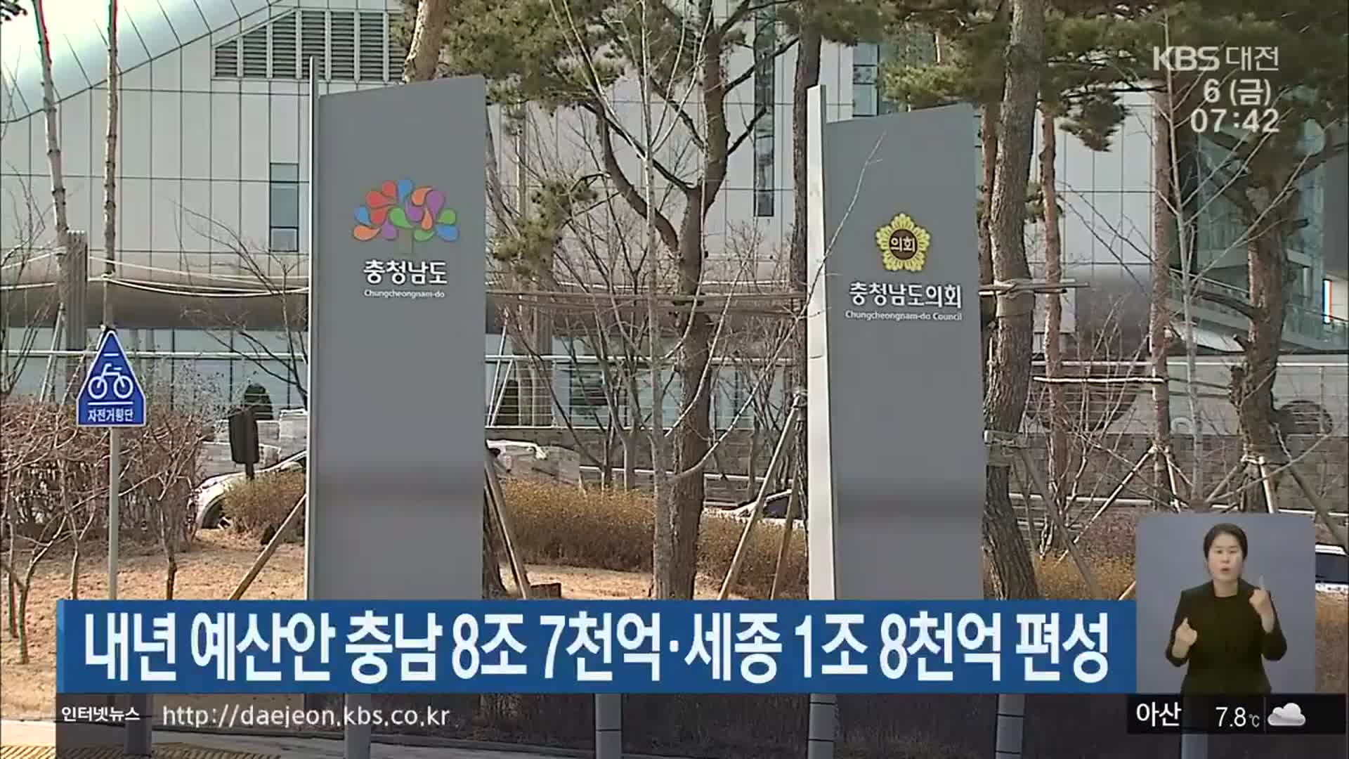 내년 예산안 충남 8조 7천억·세종 1조 8천억 편성