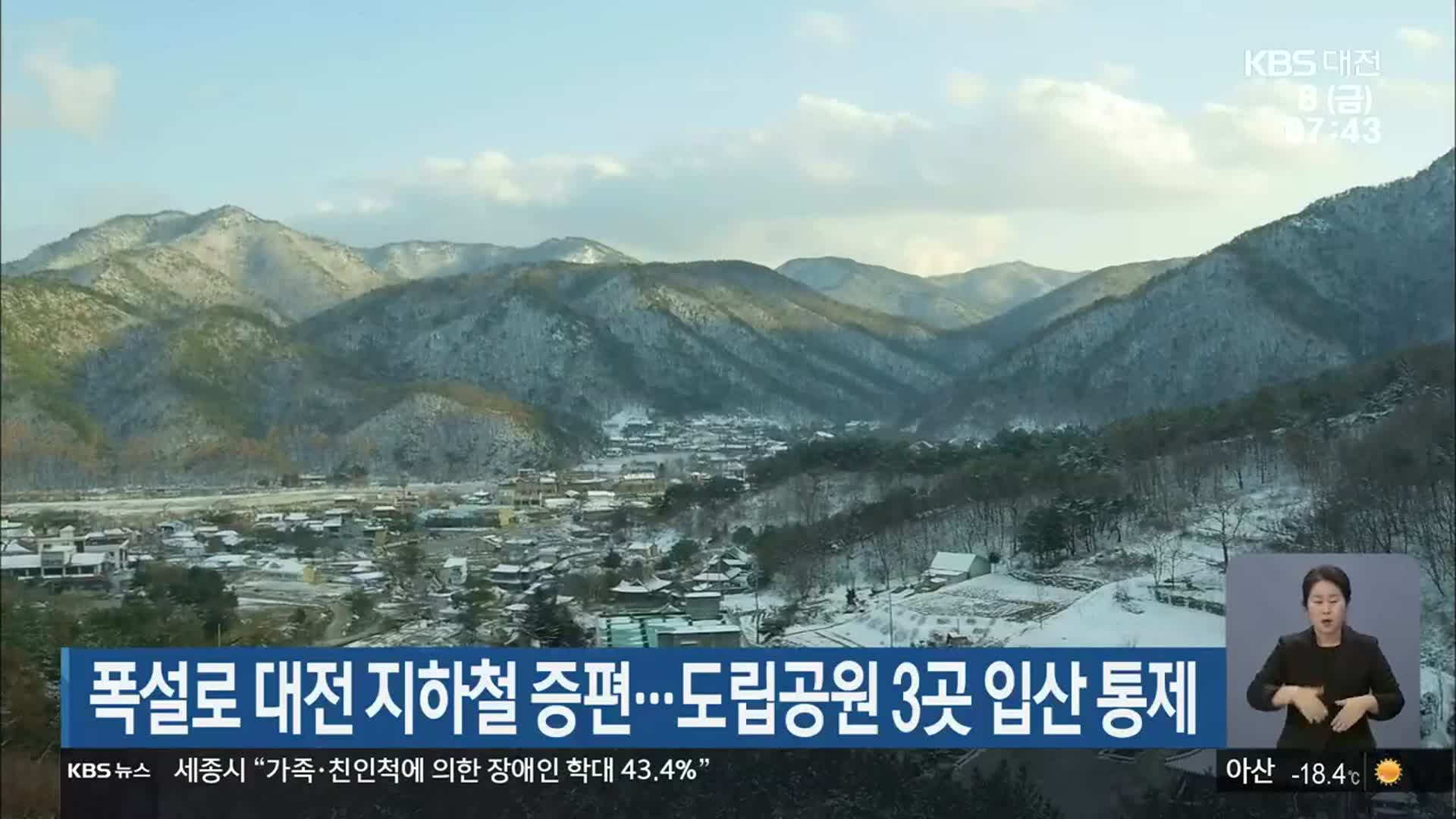 폭설로 대전 지하철 증편…도립공원 3곳 입산 통제