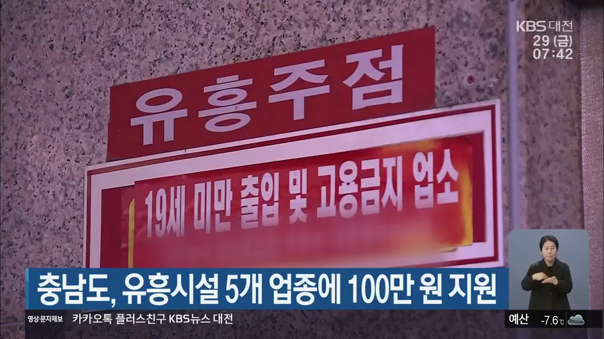 충남도, 유흥시설 5개 업종에 100만 원 지원