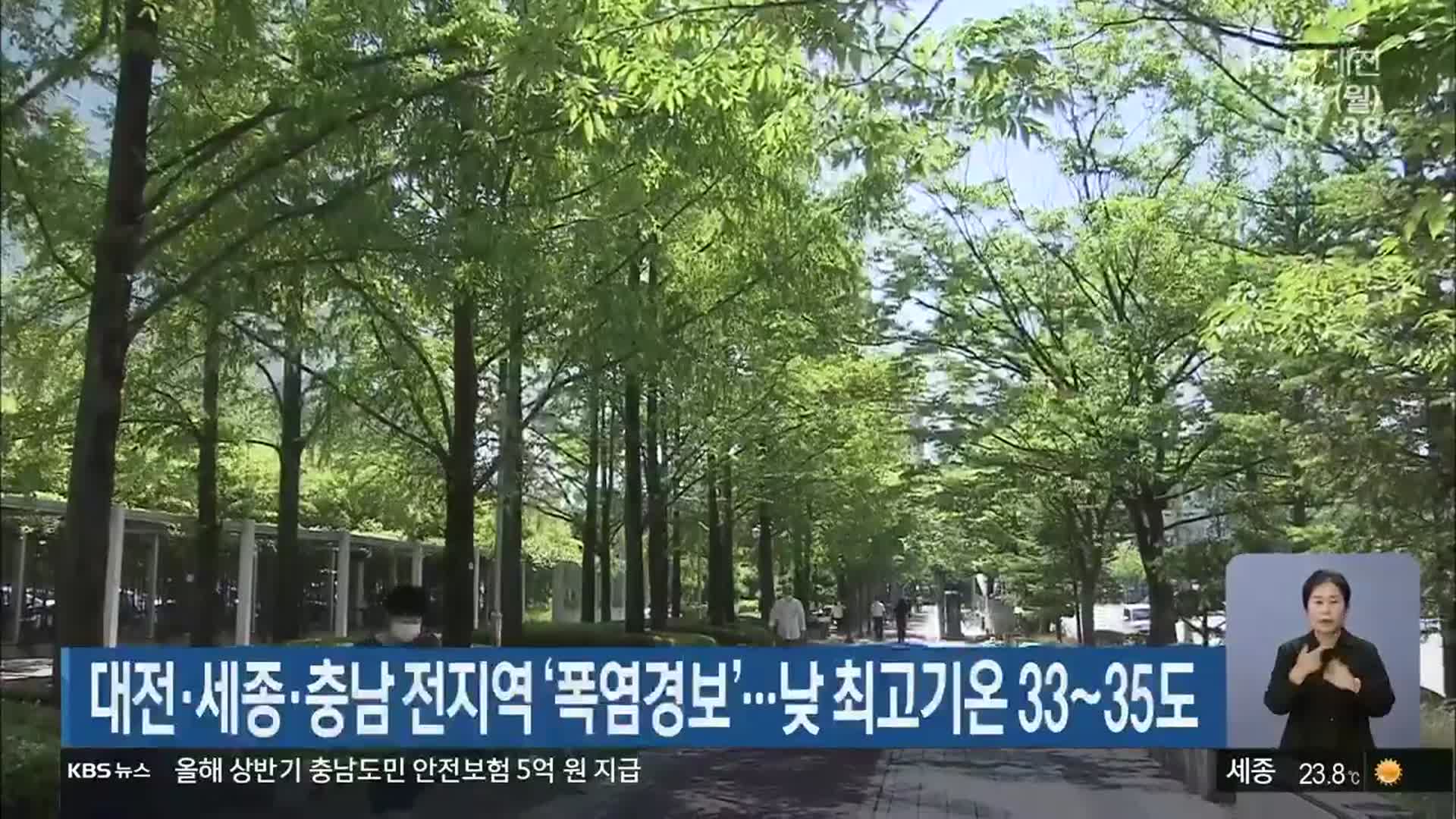 대전·세종·충남 전지역 ‘폭염경보’…낮 최고기온 33~35도