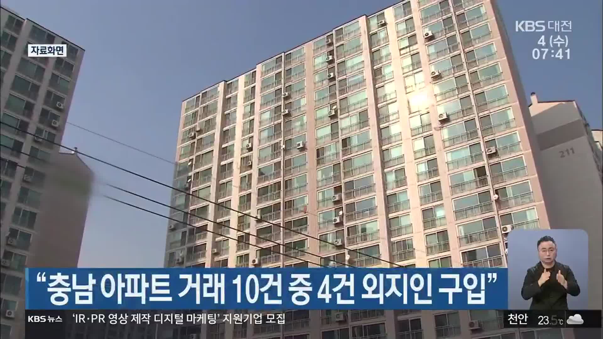 “충남 아파트 거래 10건 중 4건 외지인 구입”