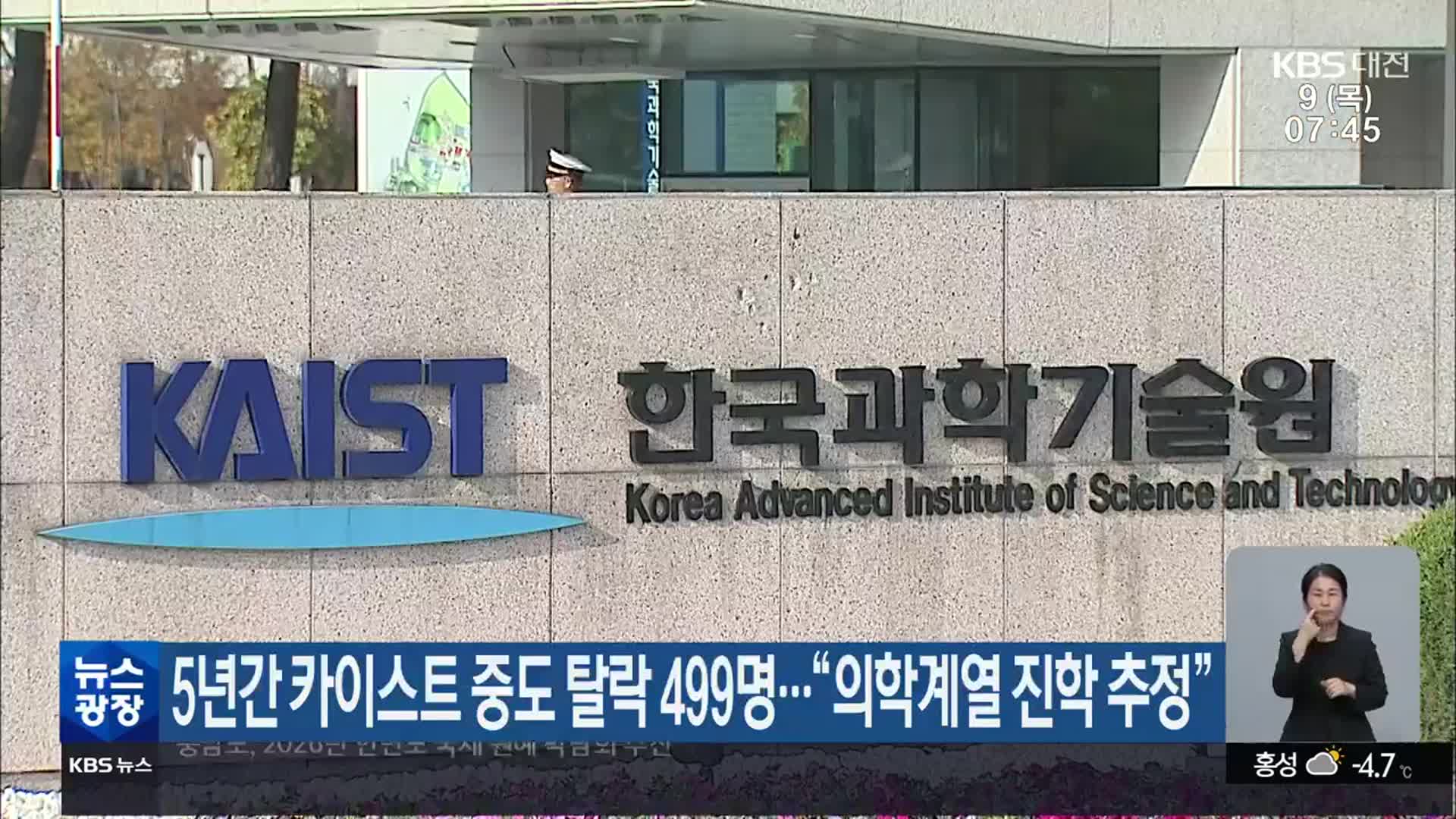 5년간 카이스트 중도 탈락 499명…“의학계열 진학 추정”