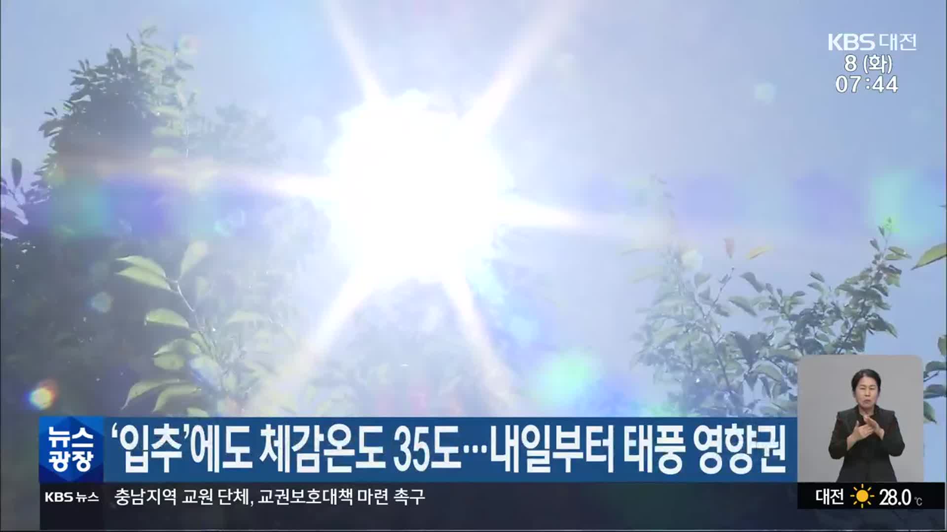 ‘입추’에도 대전·세종·충남 체감온도 35도…내일부터 태풍 영향권