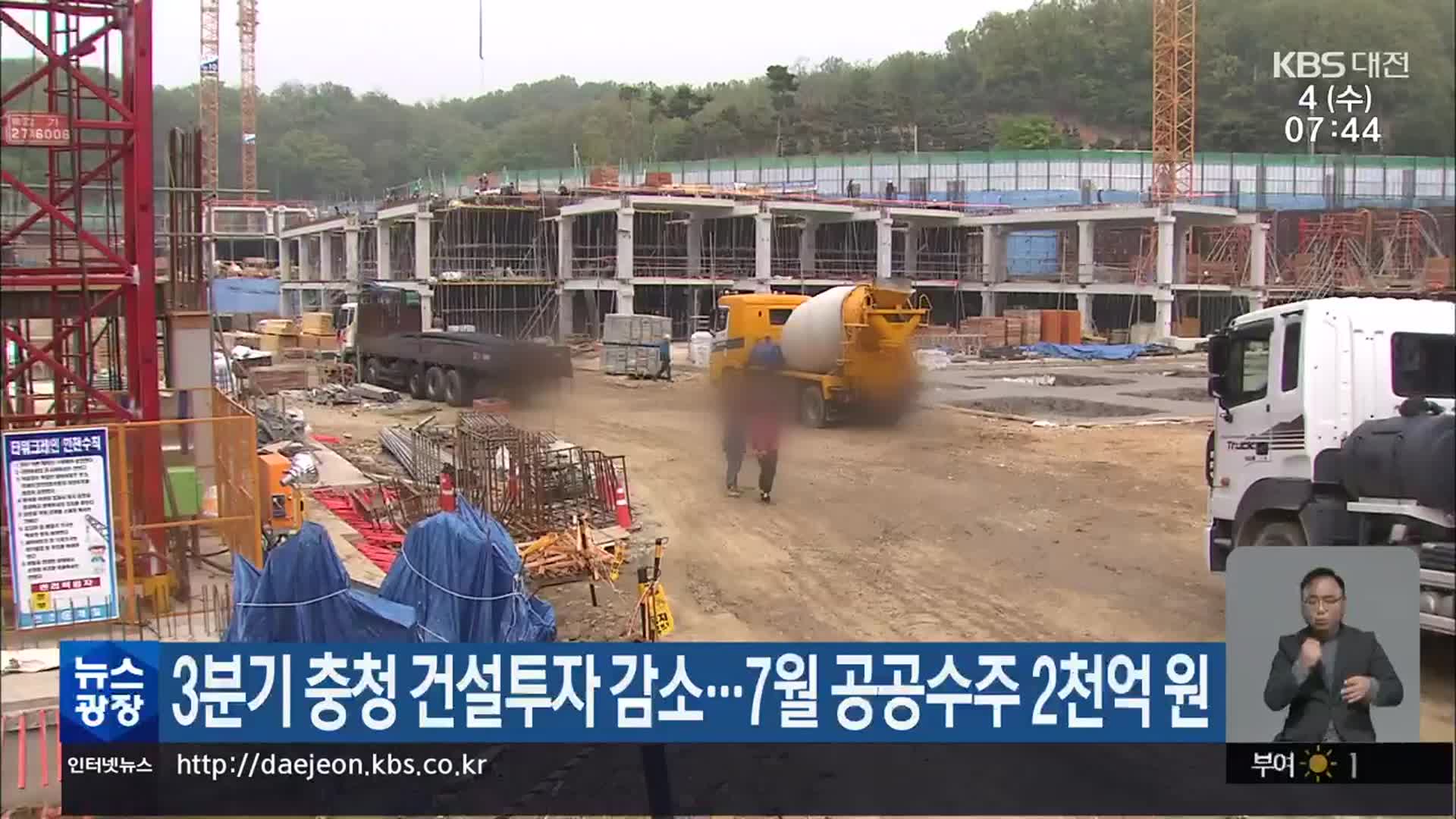 3분기 충청 건설투자 감소…7월 공공수주 2천억 원