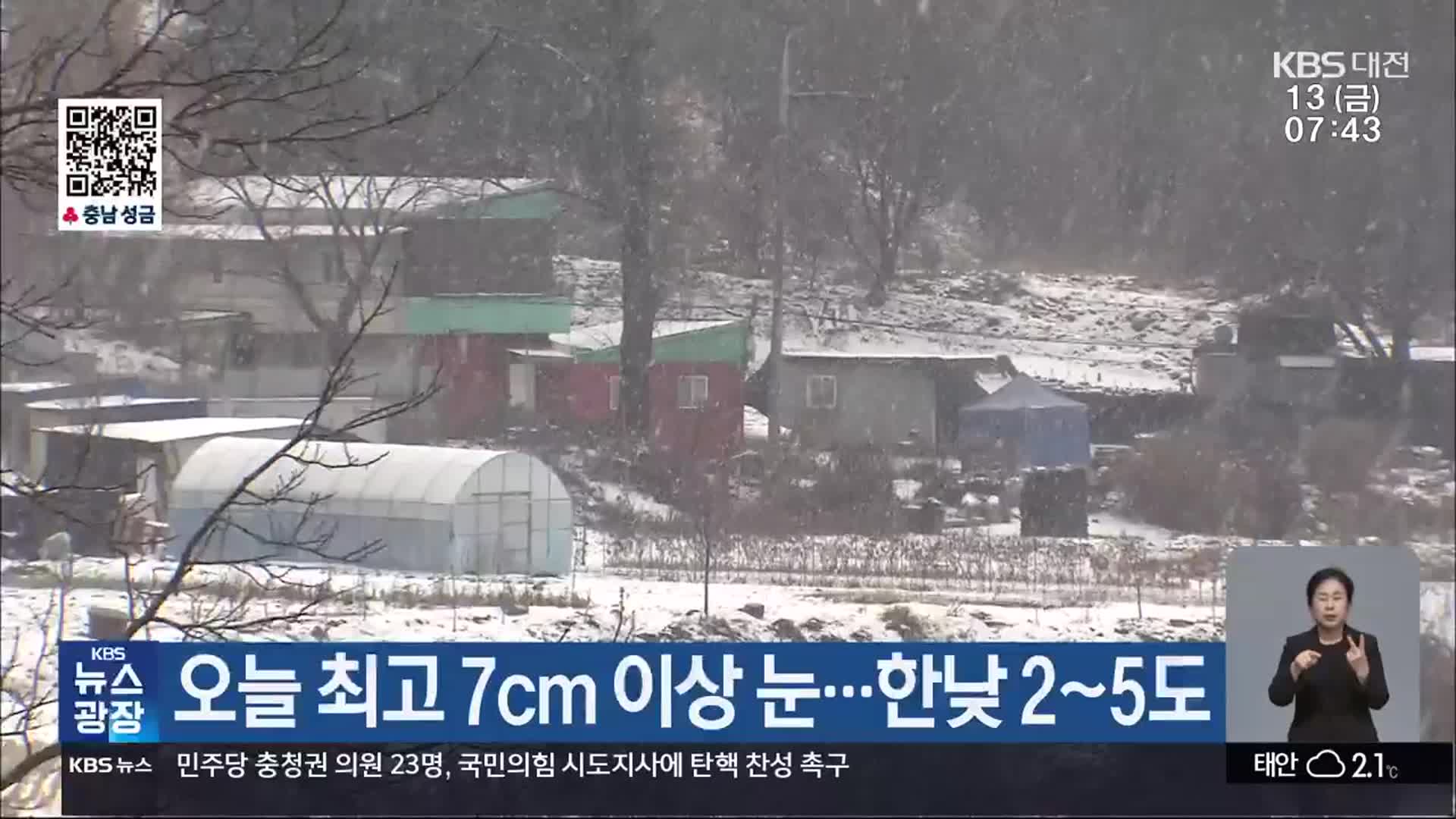대전·세종·충남 오늘 최고 7cm 이상 눈…한낮 2~5도