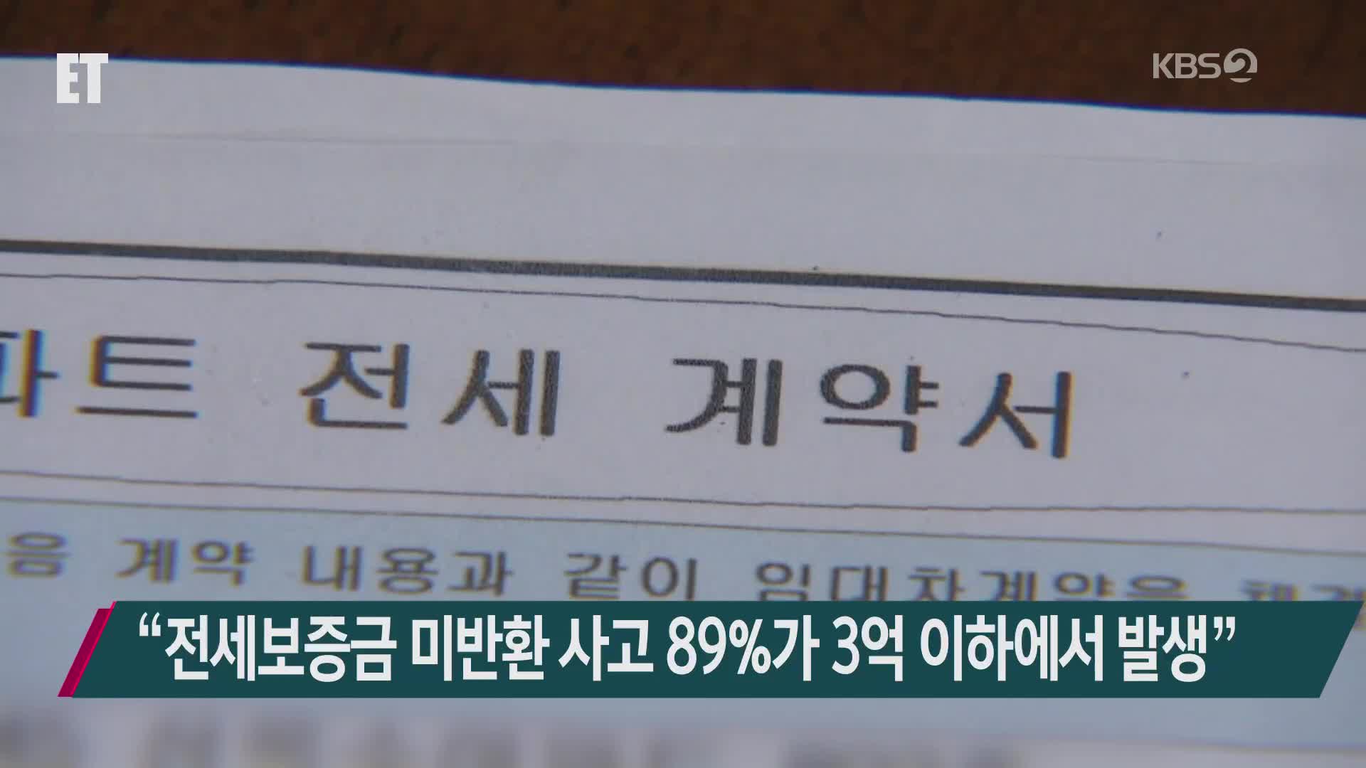 “전세보증금 미반환 사고 89%가 3억 이하에서 발생”