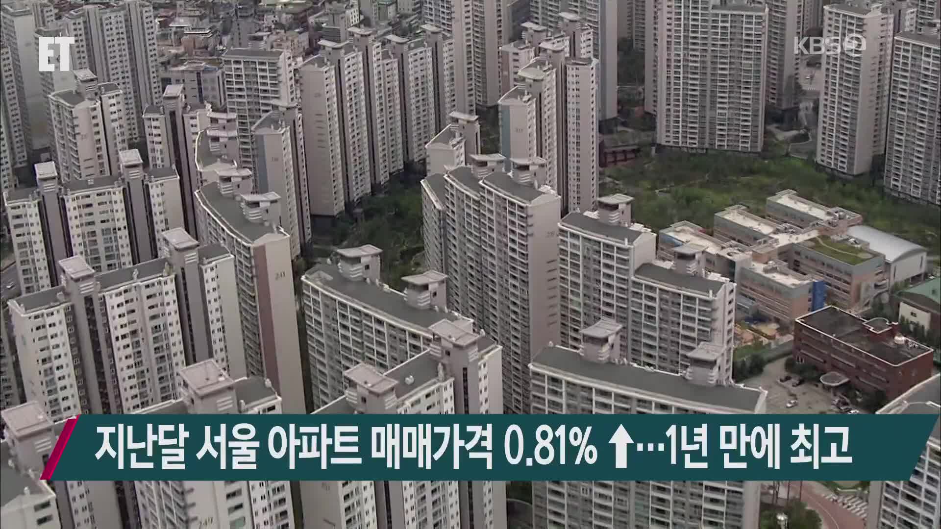 지난달 서울 아파트 매매가격 0.81%↑…1년 만에 최고