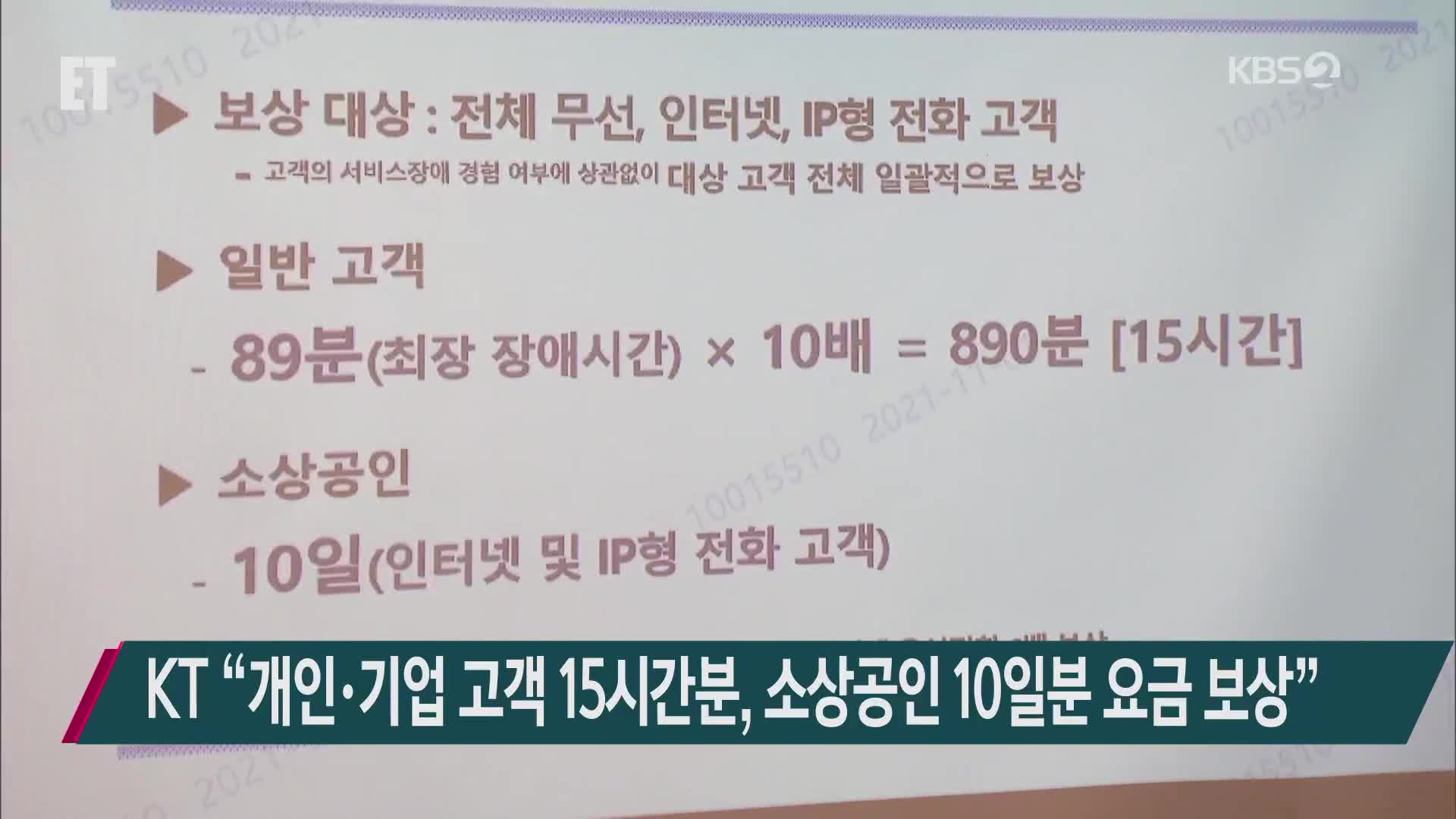 KT “개인·기업 고객 15시간분·소상공인 10일분 요금 보상”