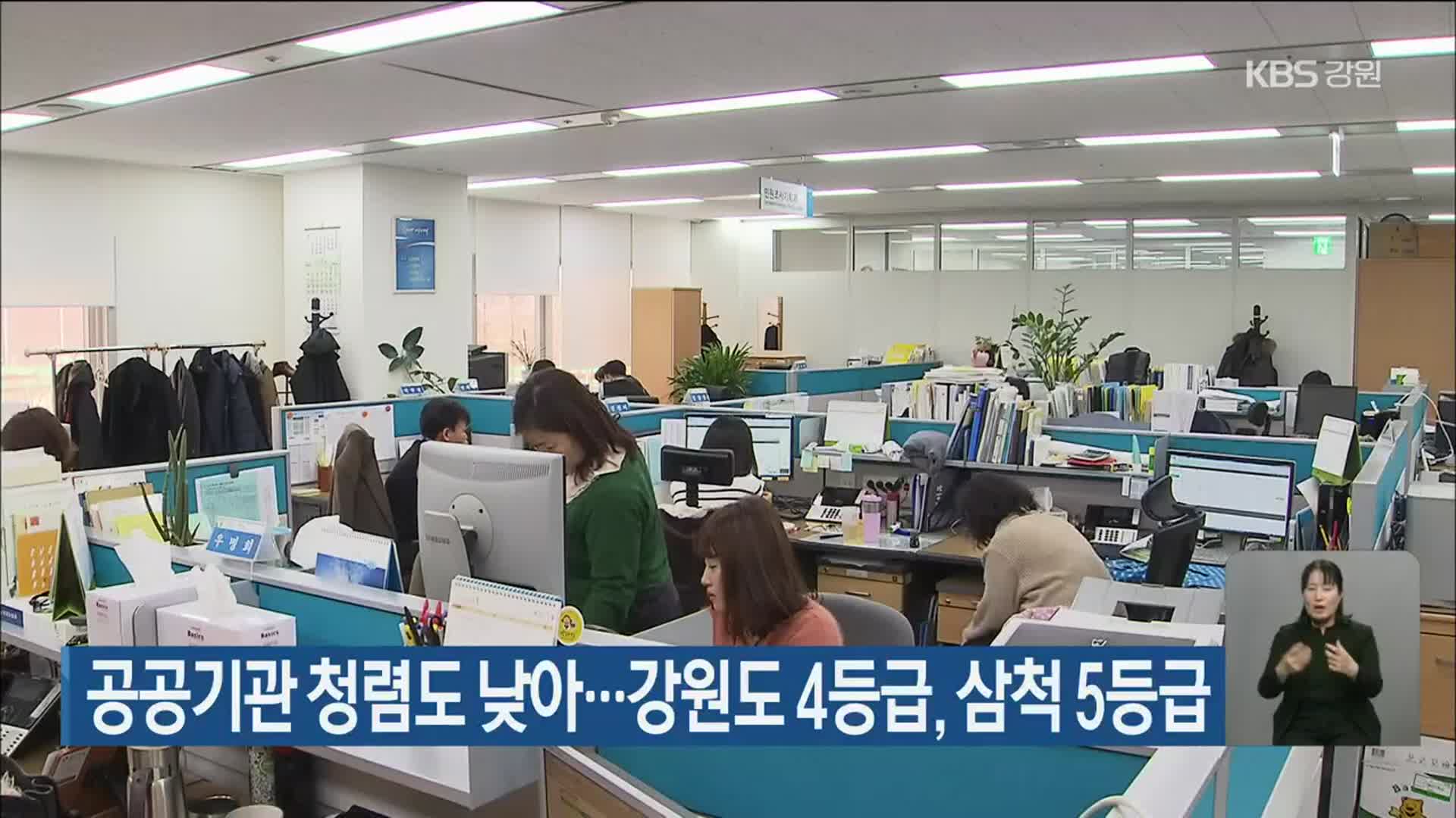 공공기관 청렴도 낮아…강원도 4등급, 삼척 5등급