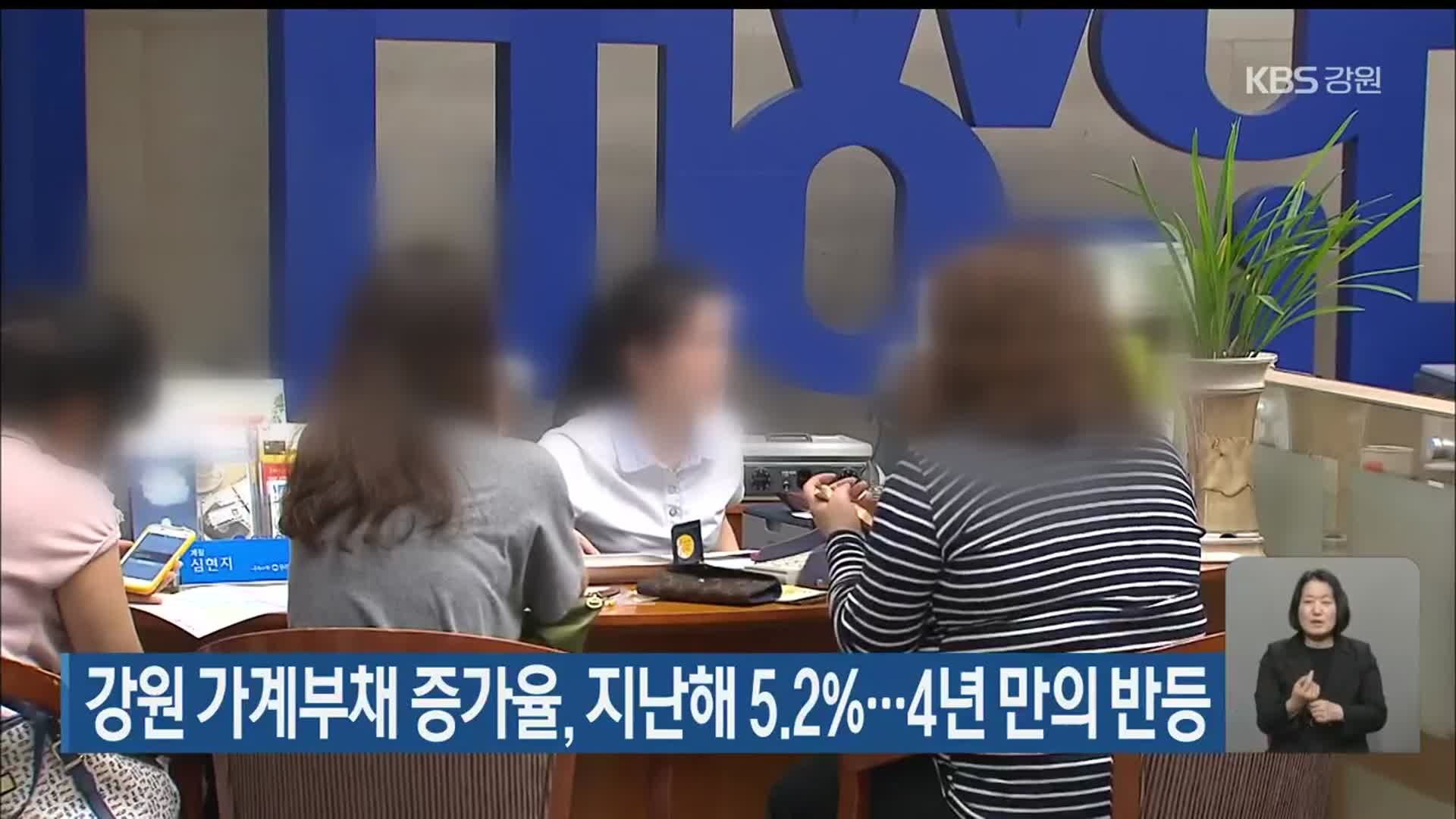 강원 가계부채 증가율, 지난해 5.2%…4년 만의 반등