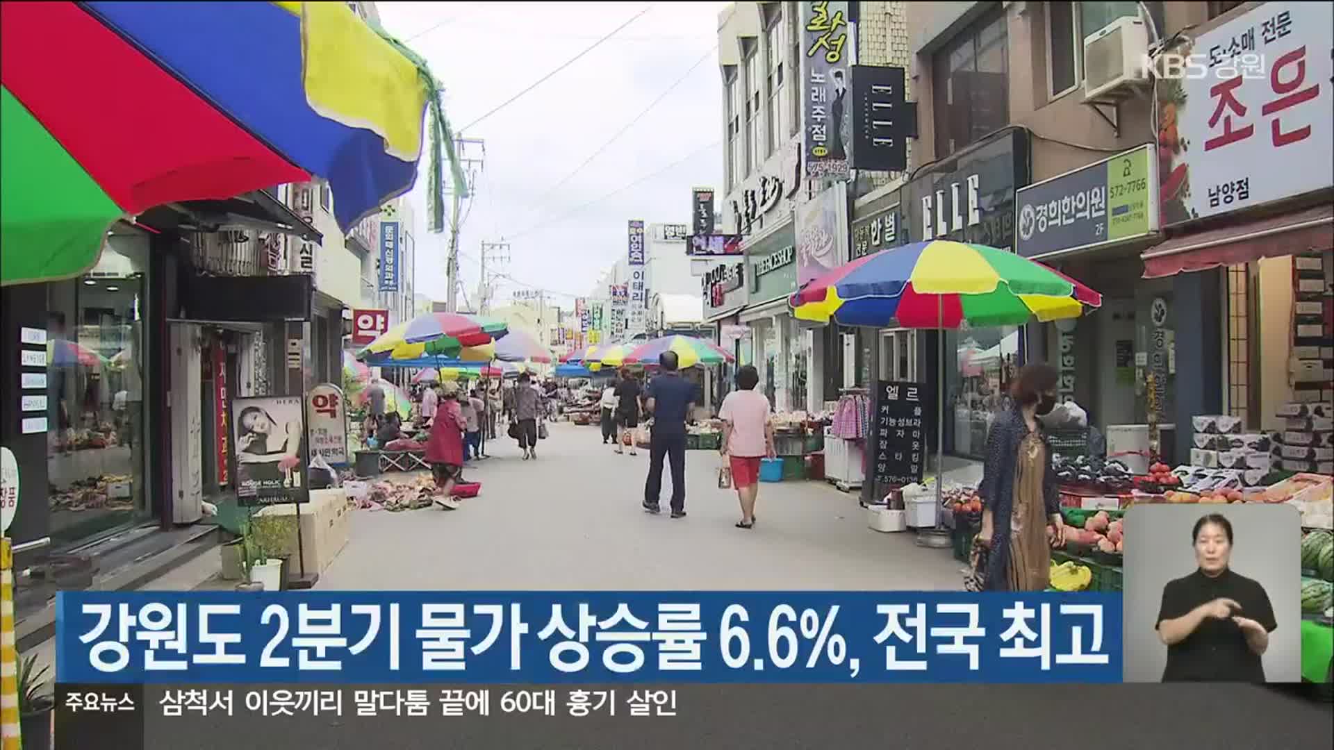 강원도 2분기 물가 상승률 6.6%, 전국 최고