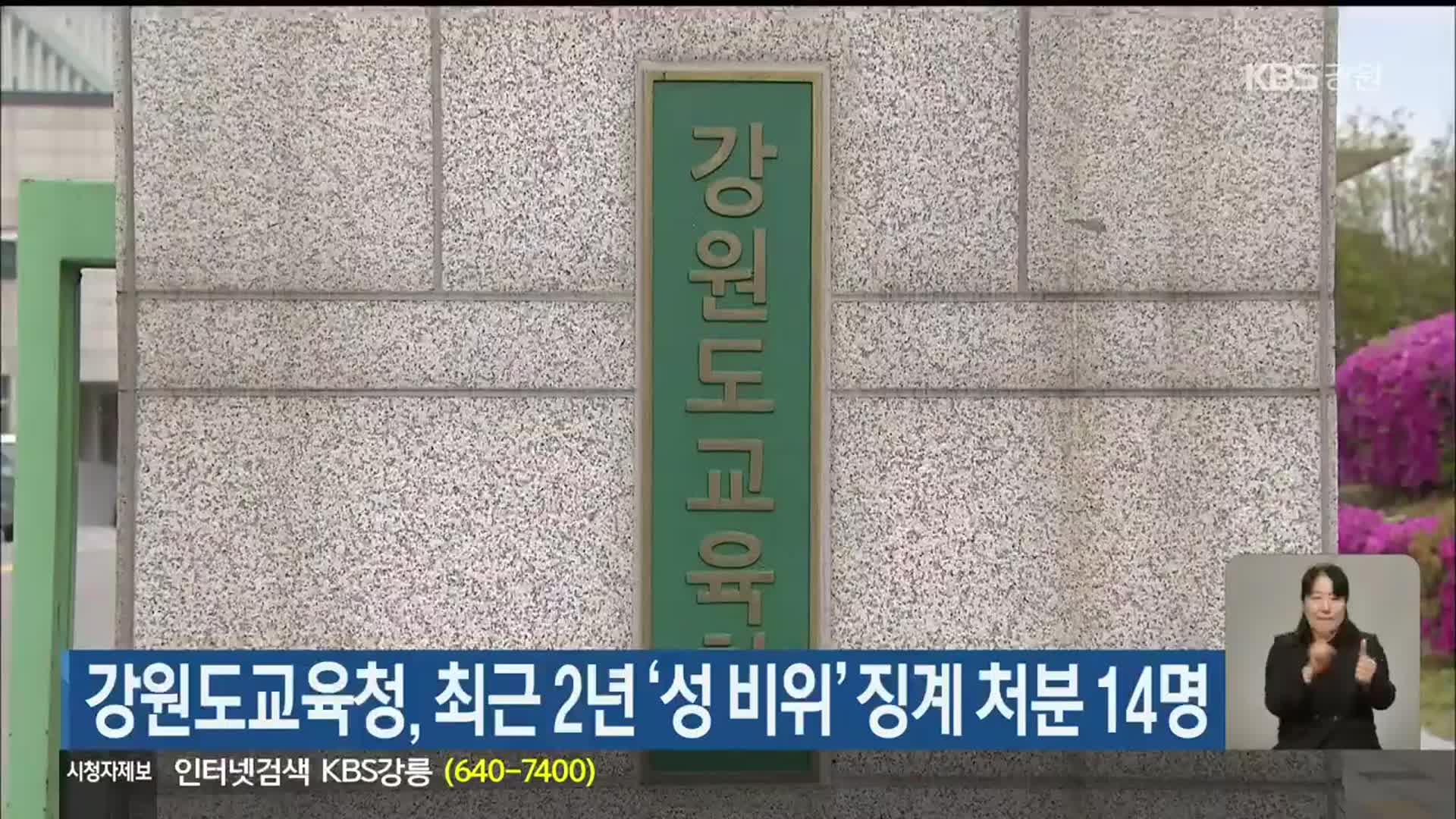 강원도교육청, 최근 2년 ‘성 비위’ 징계 처분 14명