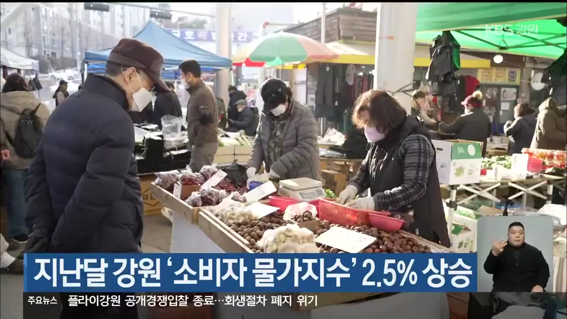 지난달 강원 ‘소비자 물가지수’ 2.5% 상승