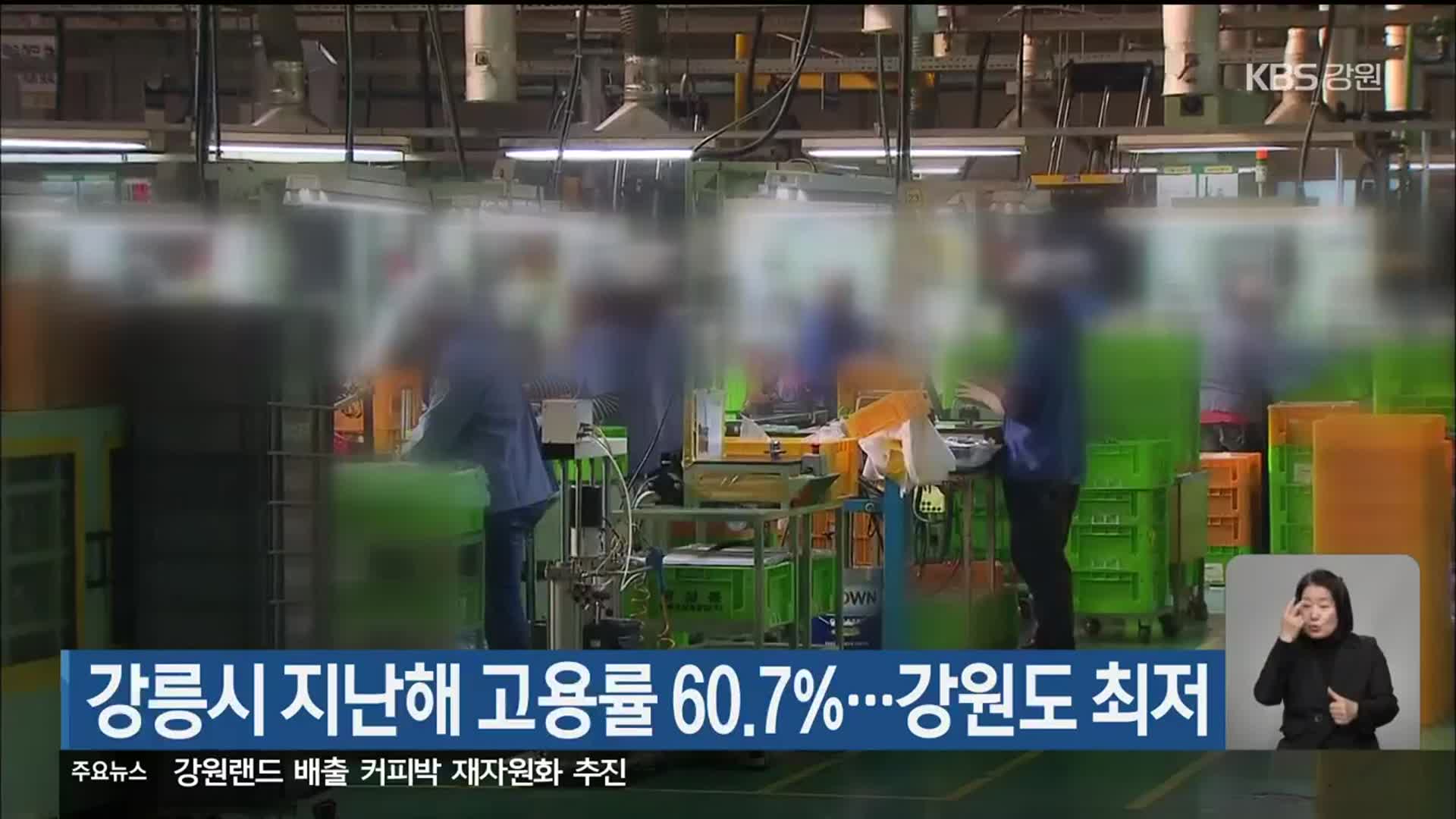 강릉시 지난해 고용률 60.7%…강원도 최저