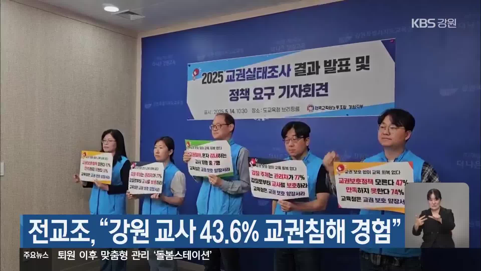 전교조, “강원 교사 43.6% 교권침해 경험”