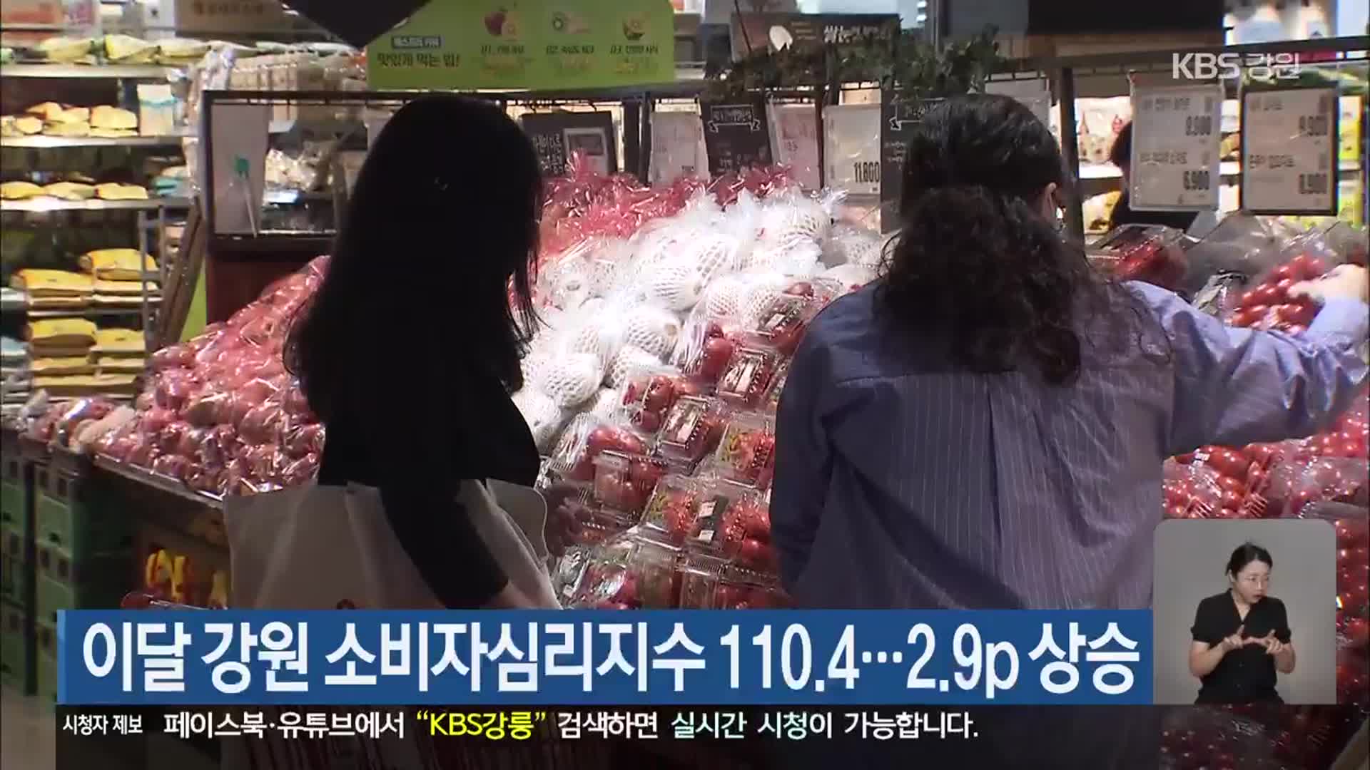 이달 강원 소비자심리지수 110.4…2.9p 상승