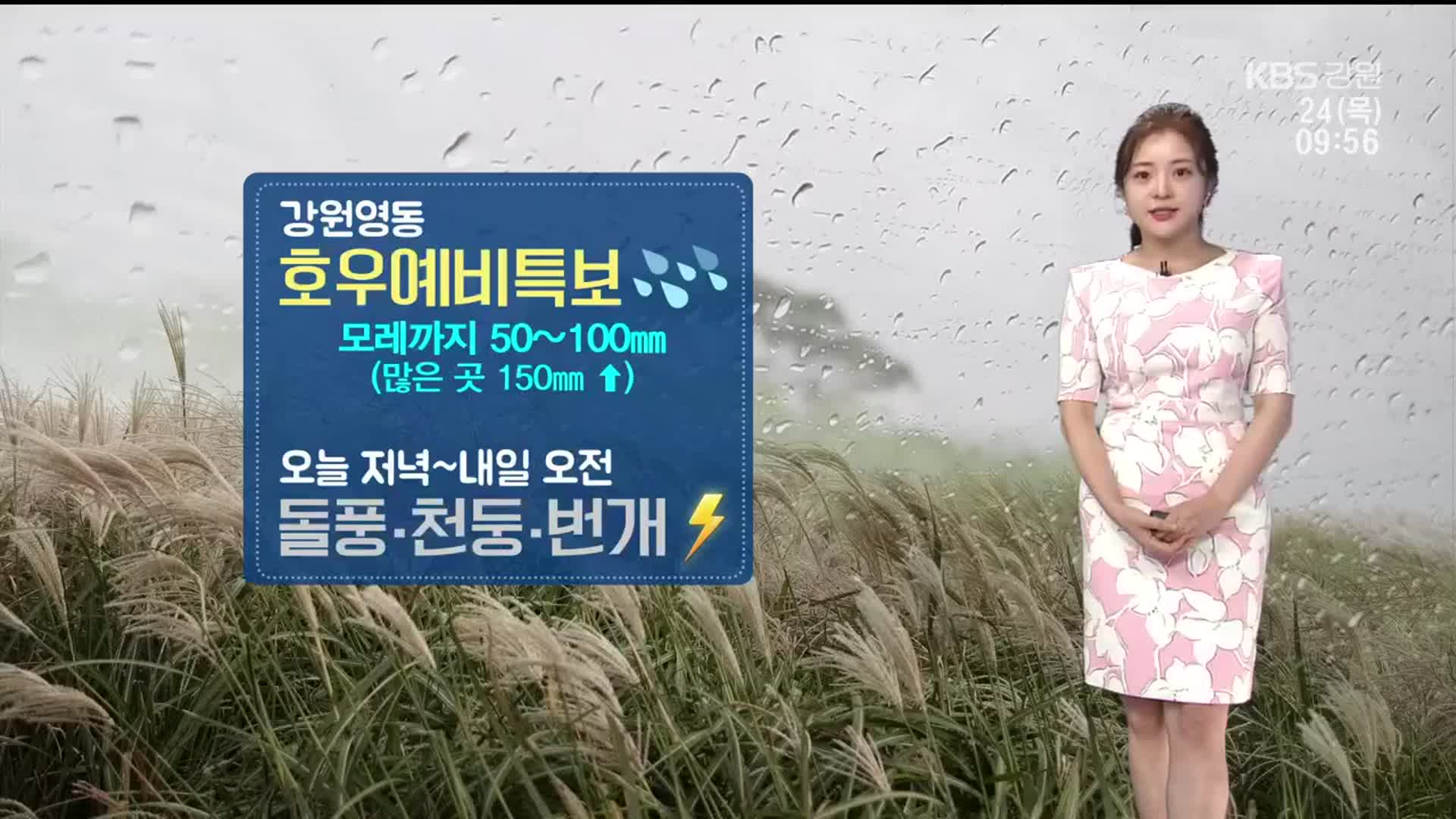 [날씨] 강원영동 호우예비특보…최대 150㎜ 이상 비
