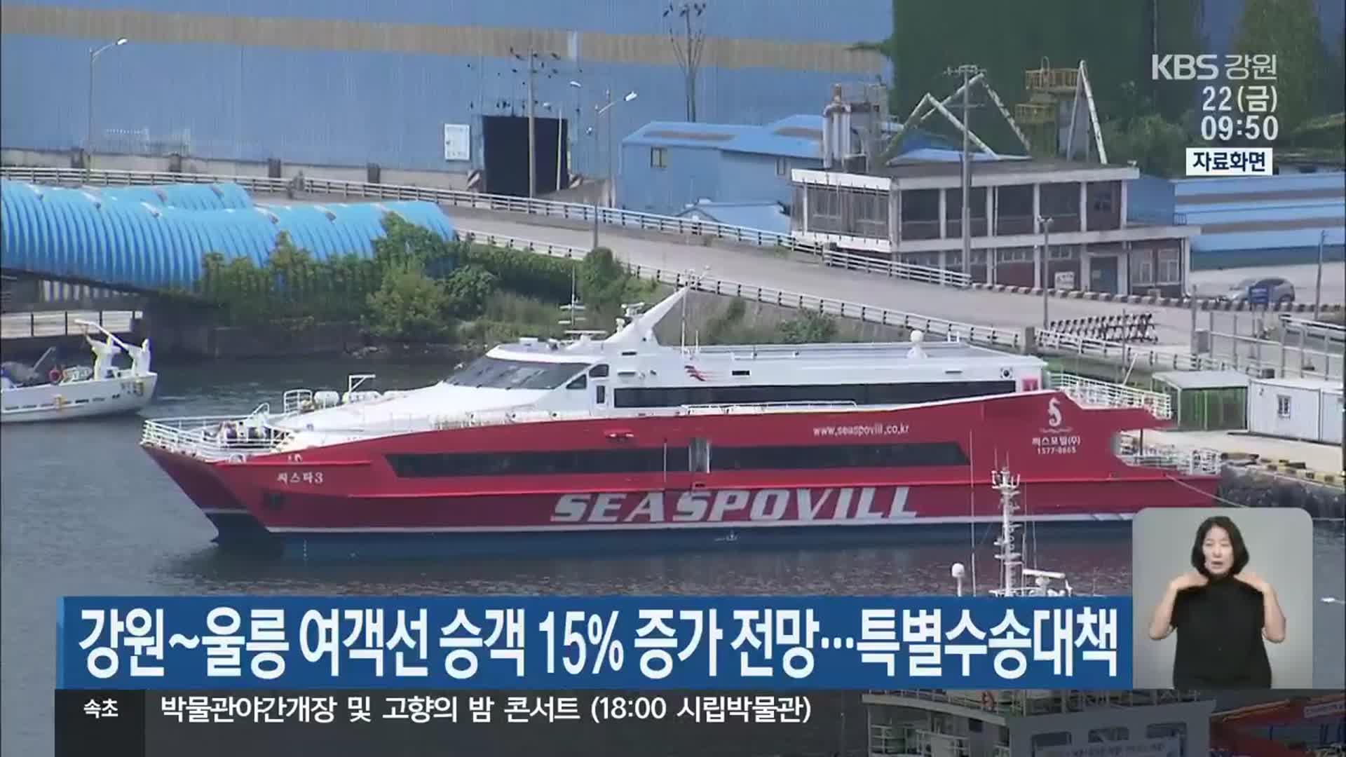 강원~울릉 여객선 승객 15% 증가 전망…특별수송대책