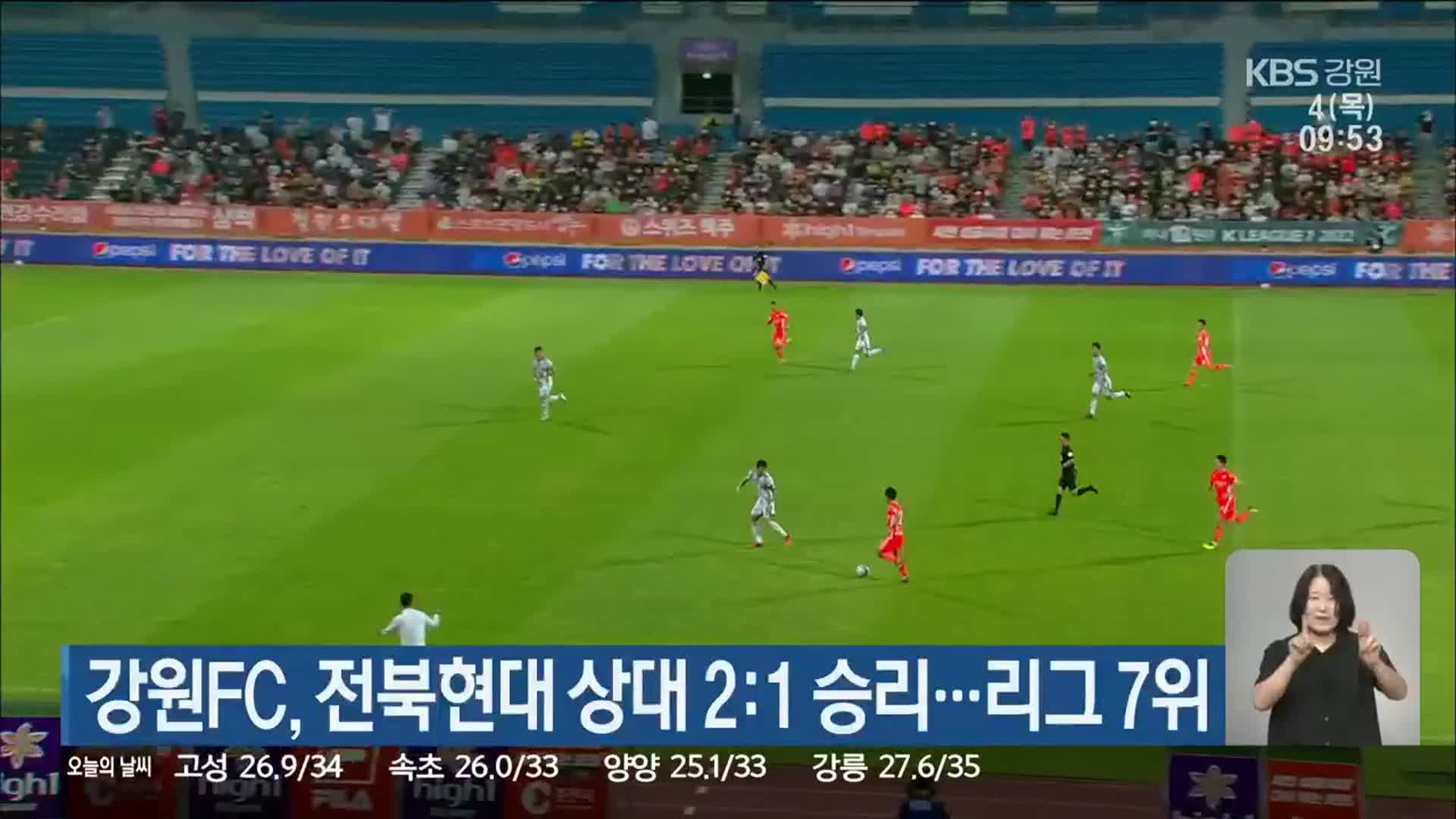강원FC, 전북현대 상대 2:1 승리…리그 7위
