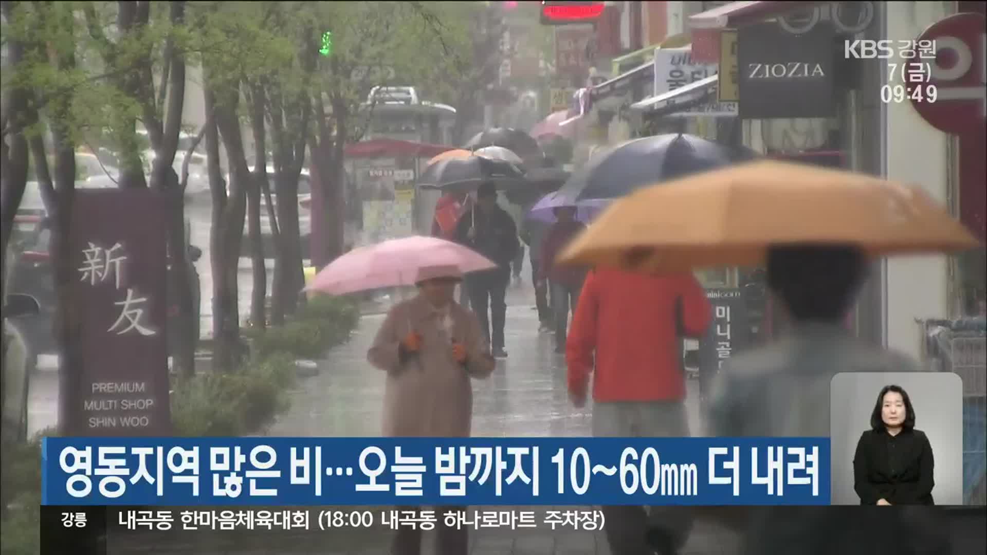 강원 영동지역 많은 비…오늘 밤까지 10~60mm 더 내려