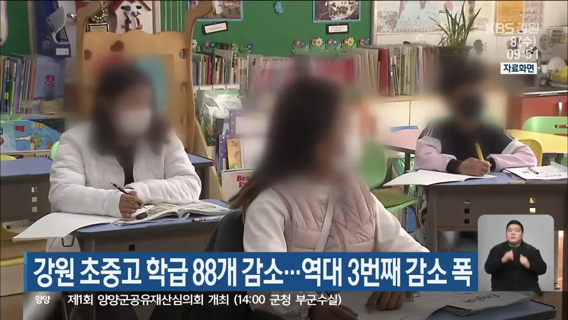 강원 초중고 학급 88개 감소…역대 3번째 감소 폭