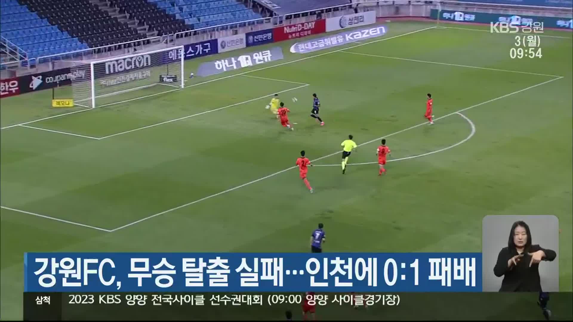 강원FC, 무승 탈출 실패…인천에 0:1 패배