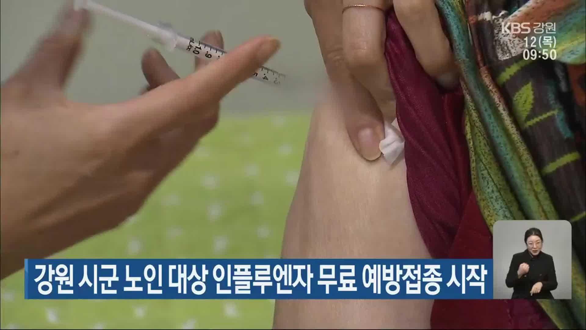 강원 시군 노인 대상 인플루엔자 무료 예방접종 시작