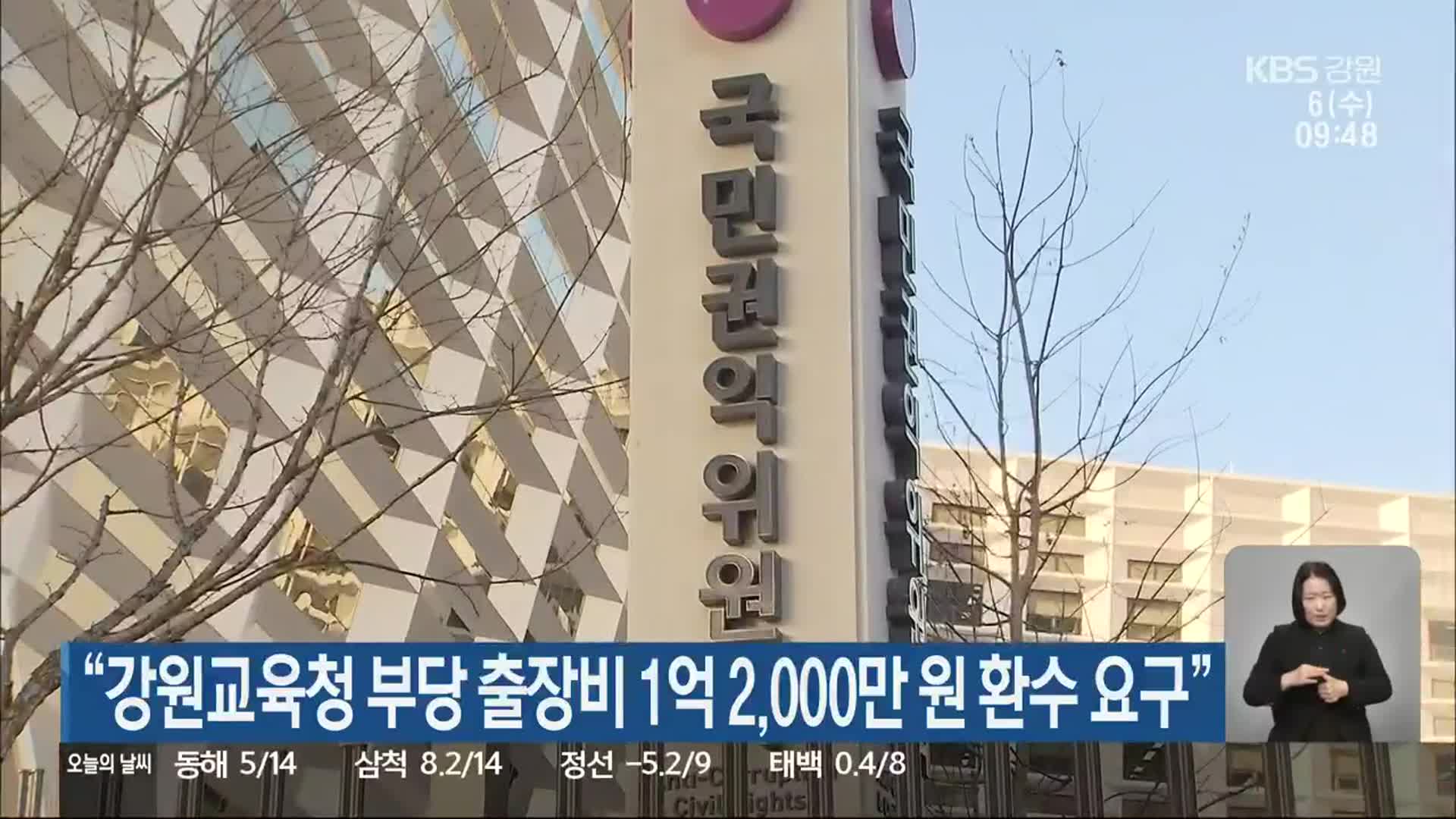 “강원교육청 부당 출장비 1억 2,000만 원 환수 요구”